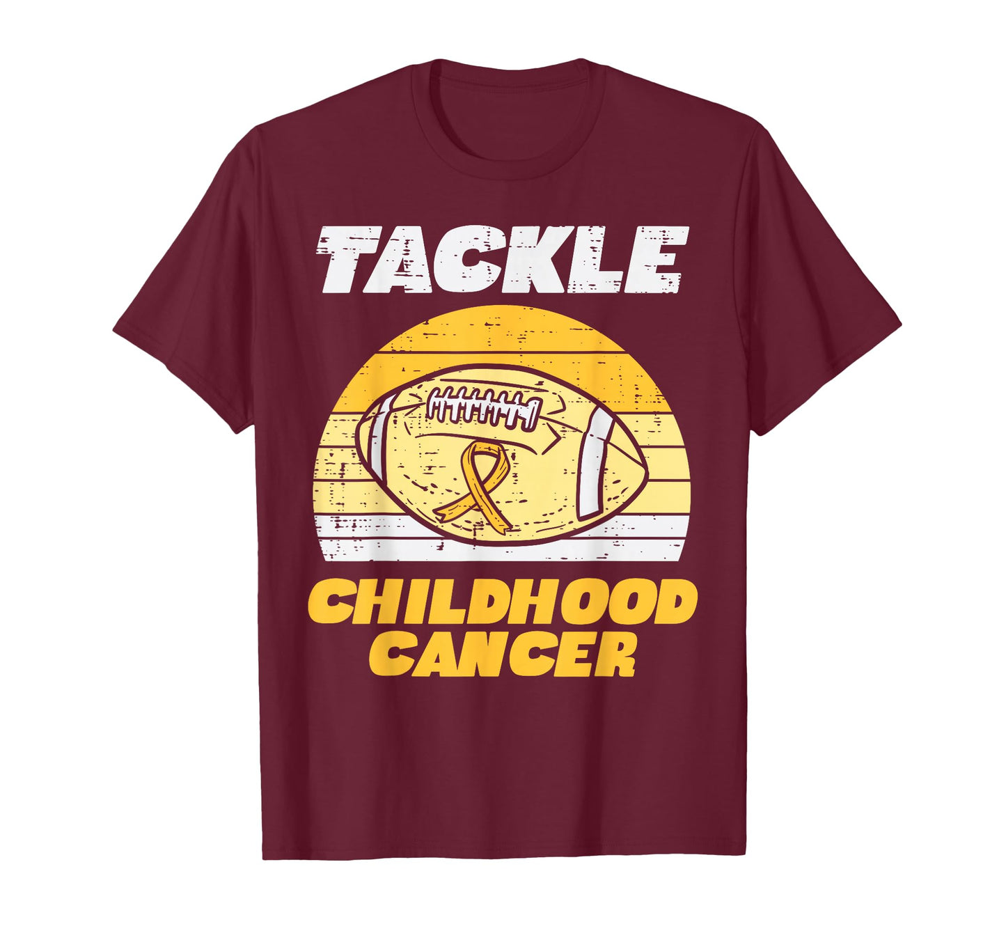 Football Tackle Childhood Cancer Retro Awareness Ribbon T-Shirt