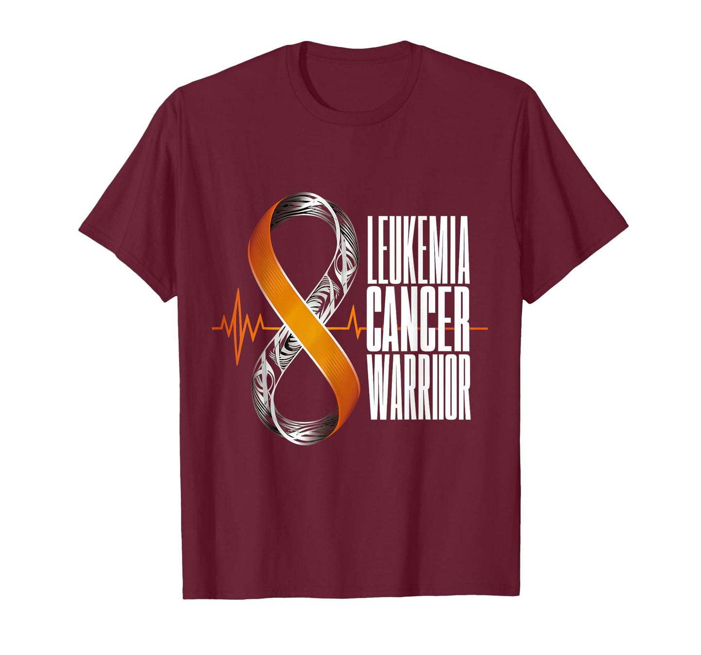Leukemia Cancer Awareness Warrior Heartbeat Orange Ribbon T-Shirt