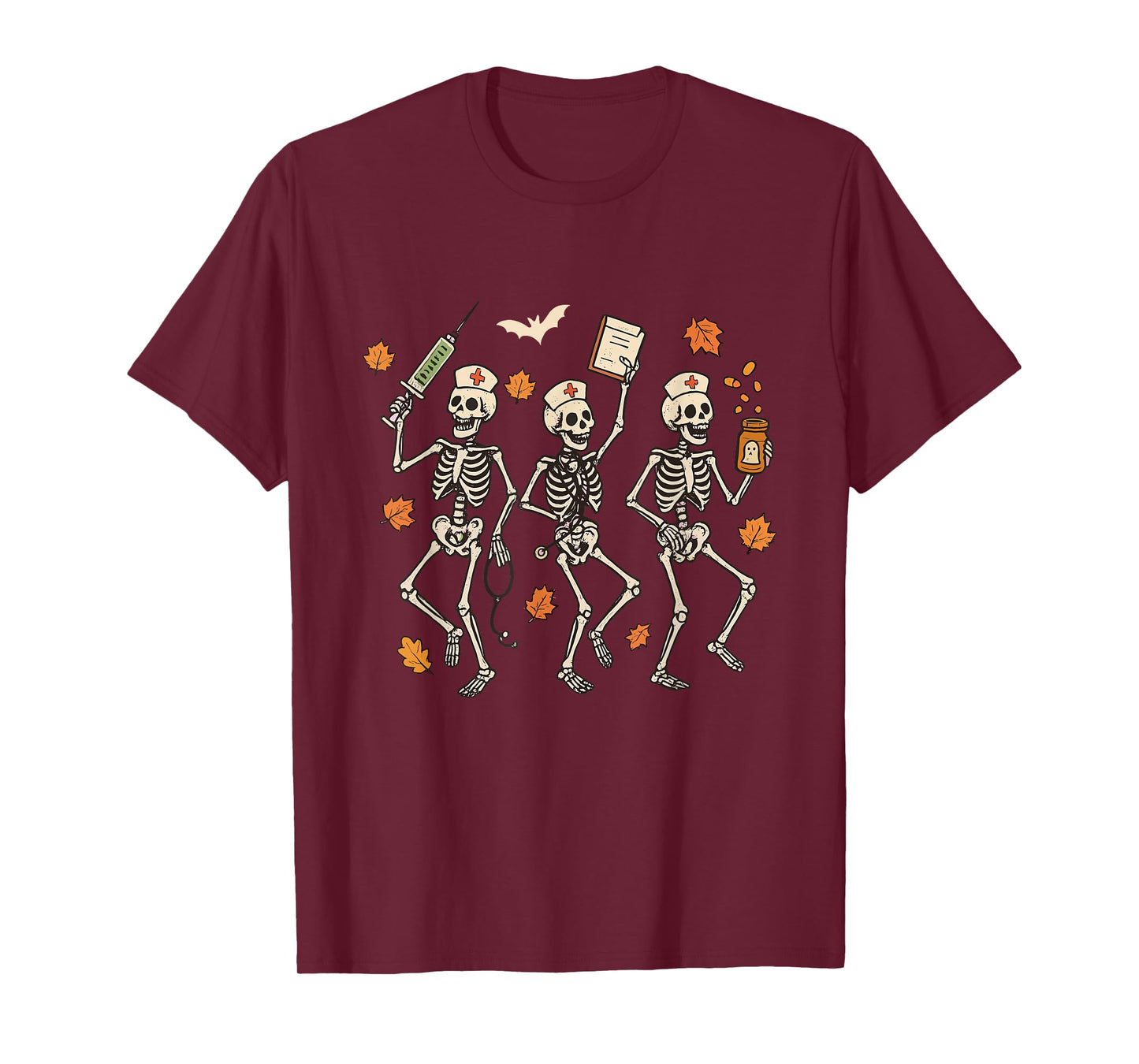Skeleton Dancing Nurse Halloween Skull Nurse ER Fall Vibes T-Shirt