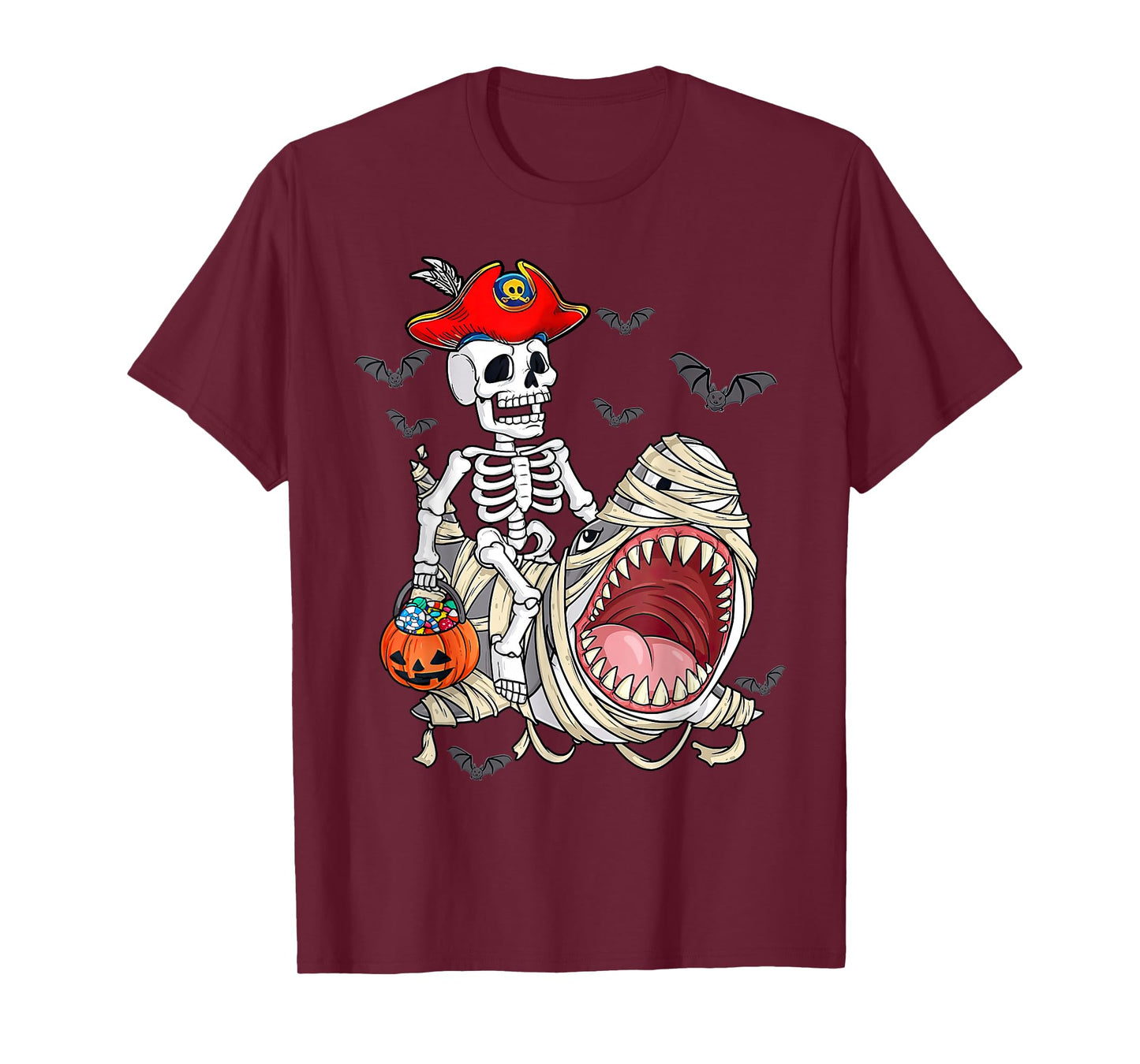 Funny Halloween Pirate Skeleton Mummy Shark Costume Men T-Shirt