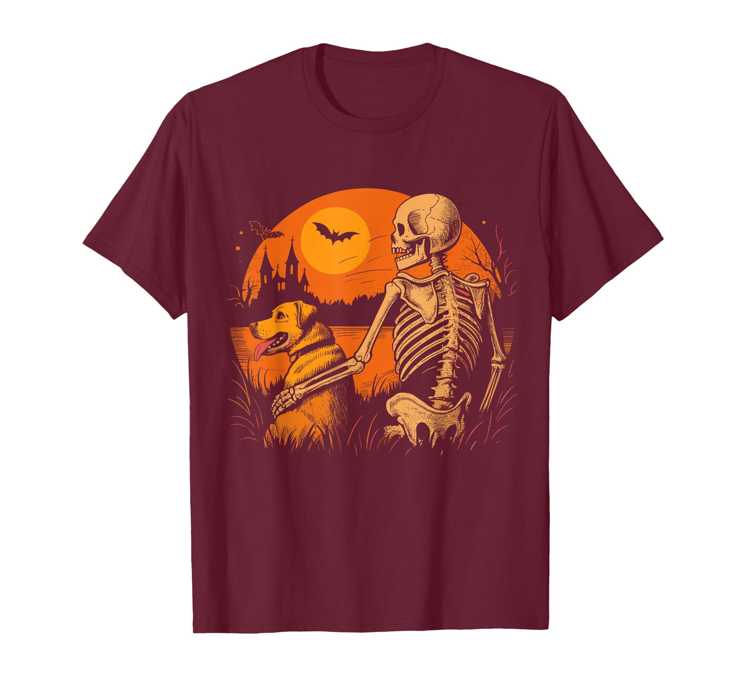 Sunset Dog Skeleton Halloween Spooky Dogs Lovers T-Shirt
