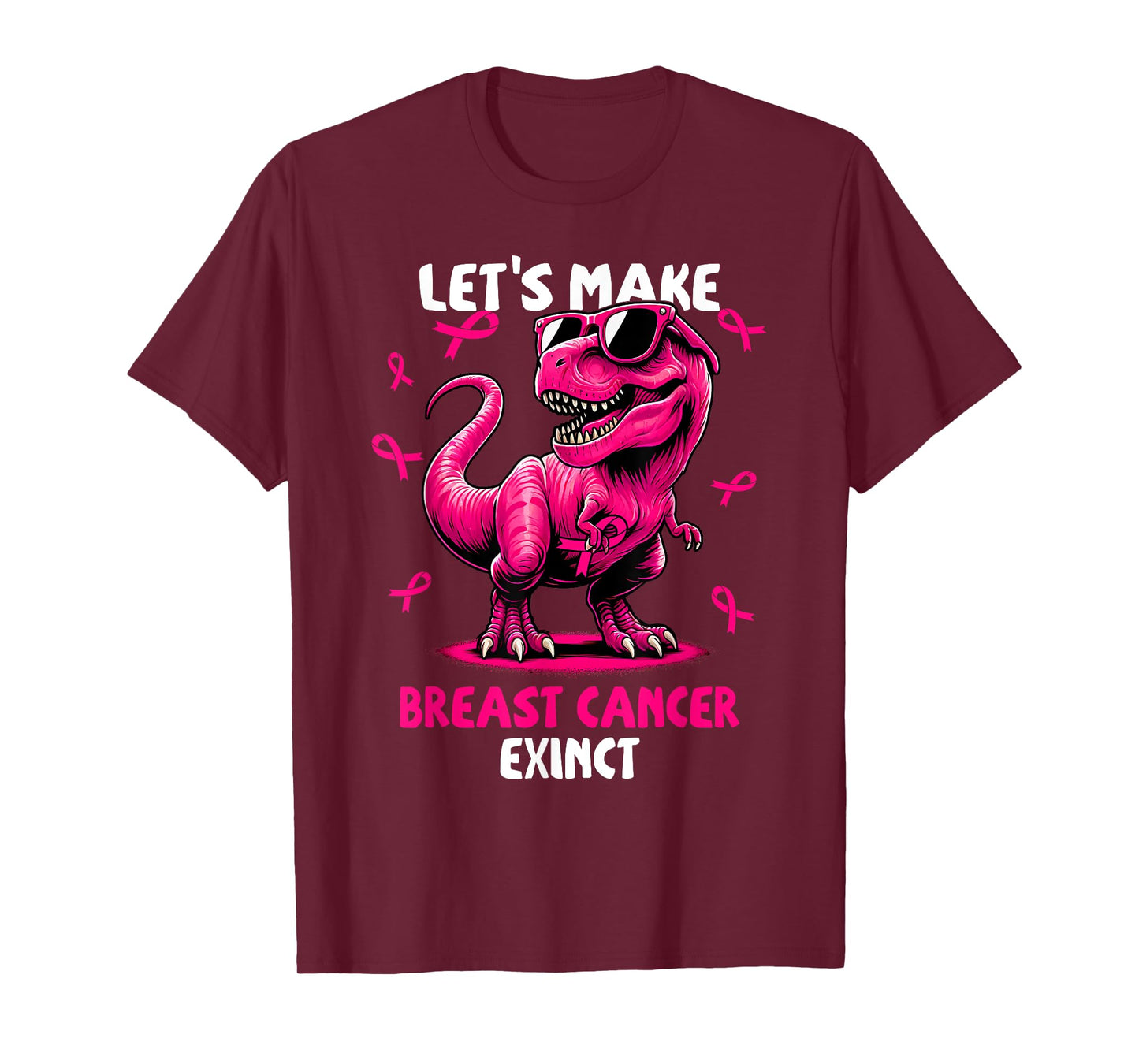 Let's Make Breast Cancer Exinct Dinosaur Ribbon Boy Girl Kid T-Shirt