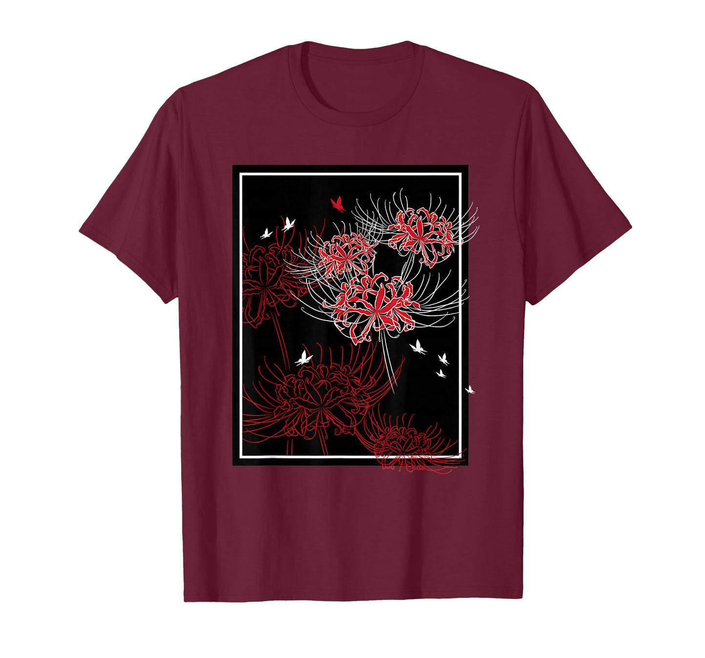 Red Spider Lily with Butterfly Japanese Anime Aesthetic T-Shirt