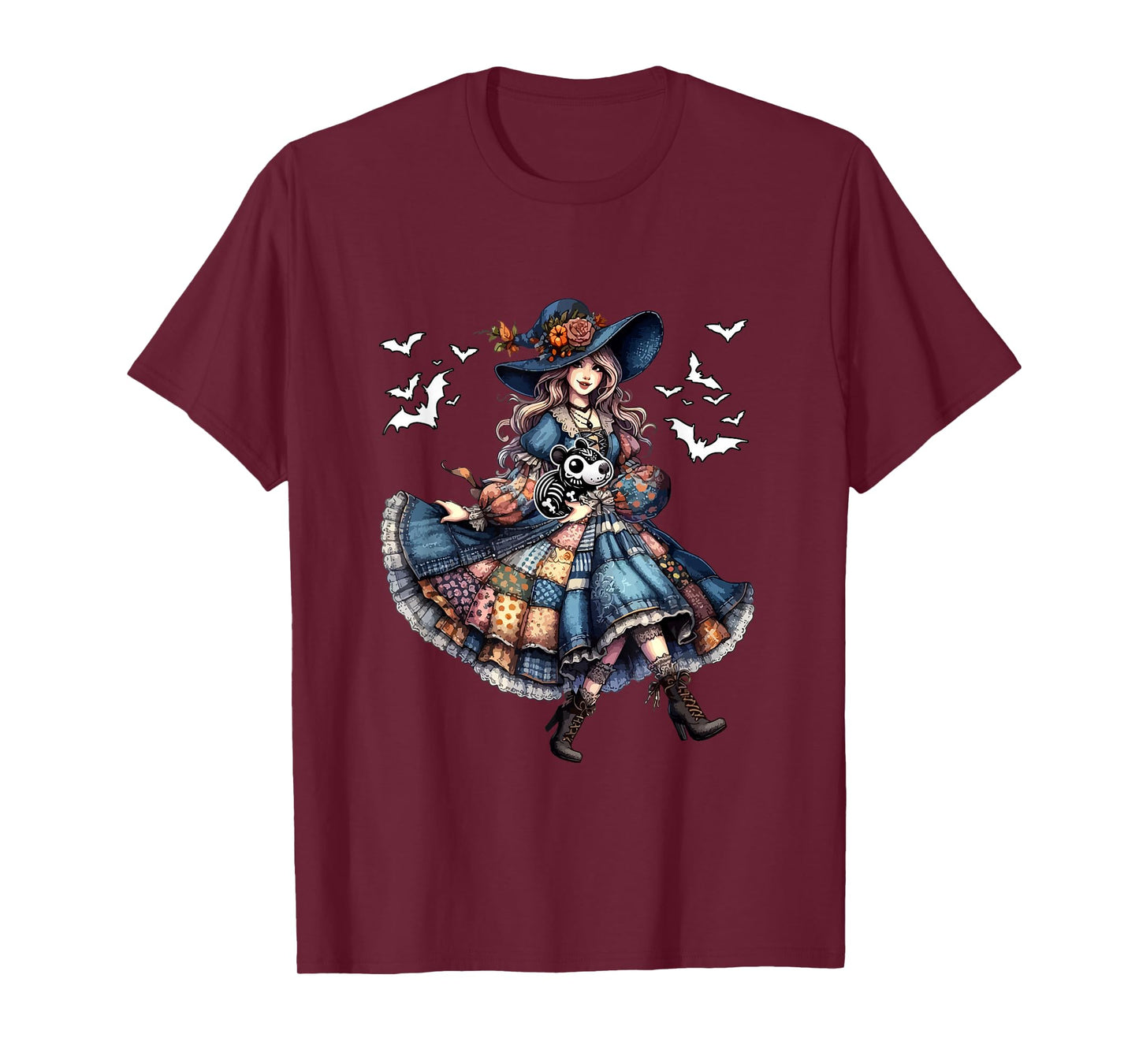 Floral Witch Hugging Capybara Cosplay Skeleton Halloween T-Shirt