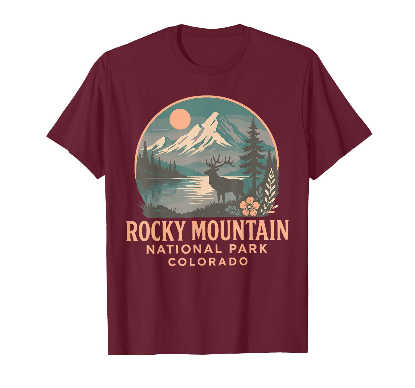 Colorado Rocky Mountain National Park Elk and Alpine Sunset T-Shirt