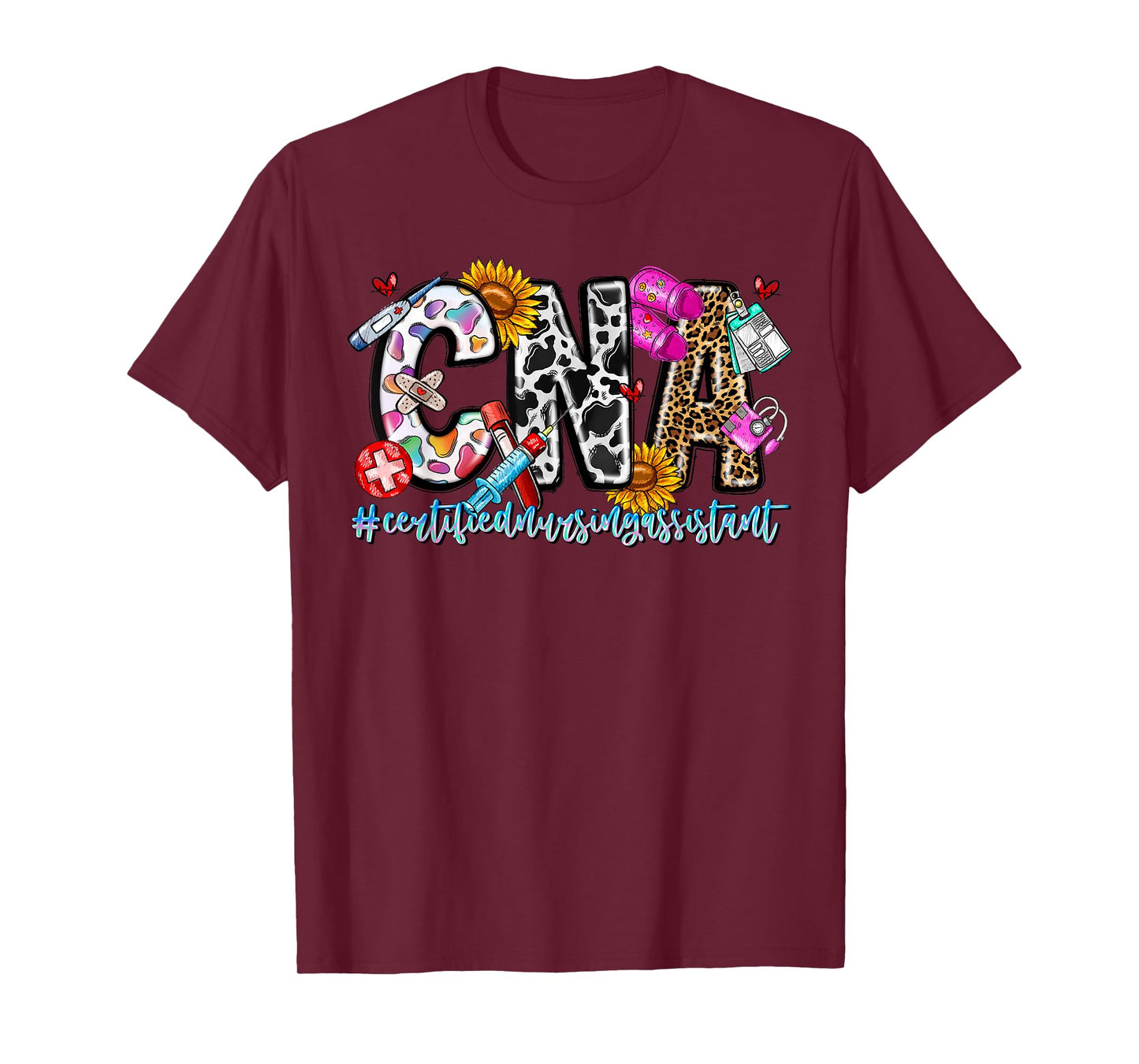 Retro Leopard Sunflower CNA Certified Nursing Assistant T-Shirt