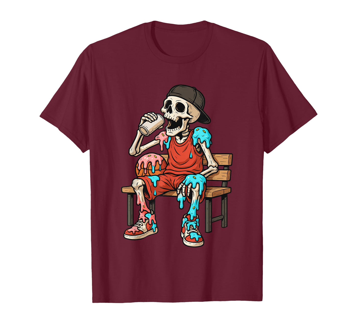 Funny Basketball Skeleton Drip Ice Cream Drip for Boys Youth T-Shirt