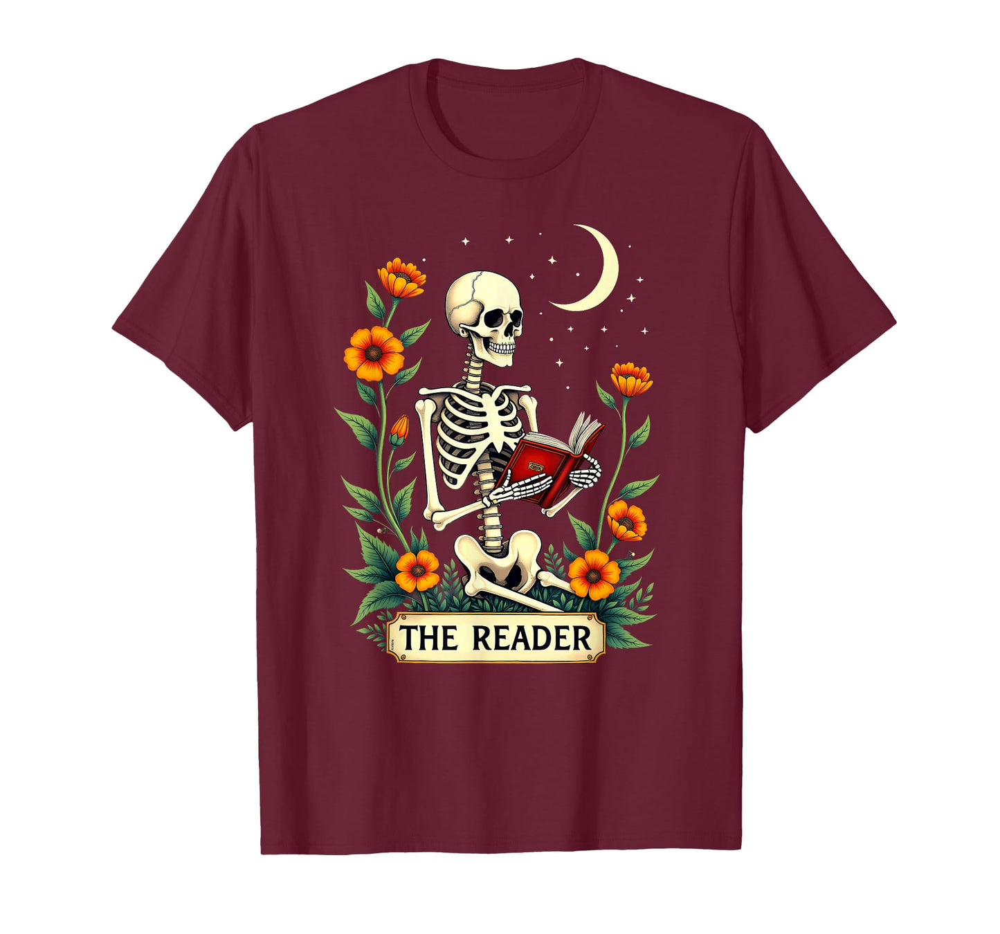 Floral Tarot Card The Reader Skeleton Bookworm Librarian T-Shirt