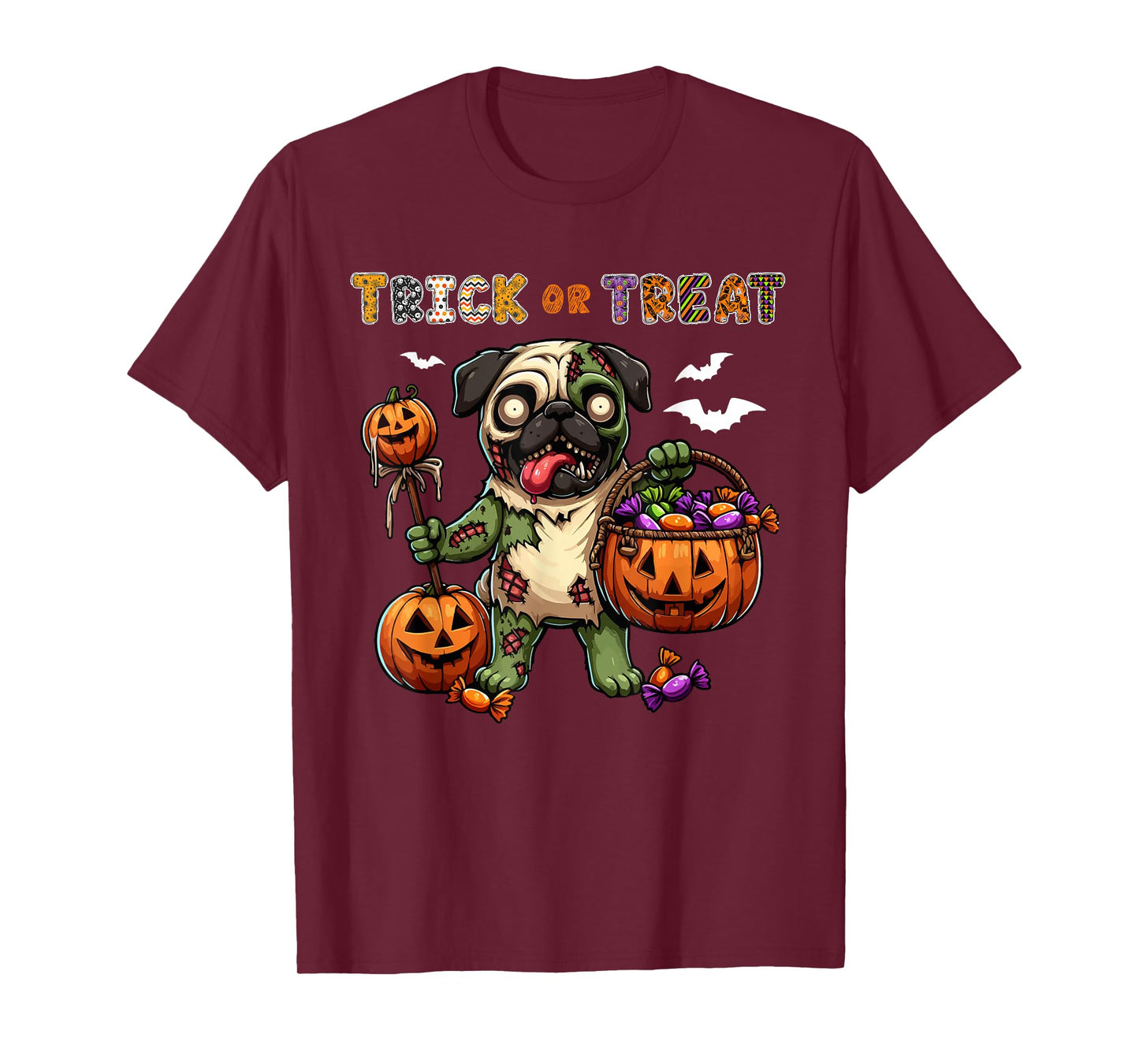 Trick Or Treat Costume Pug Horror Zombie Halloween Candies T-Shirt