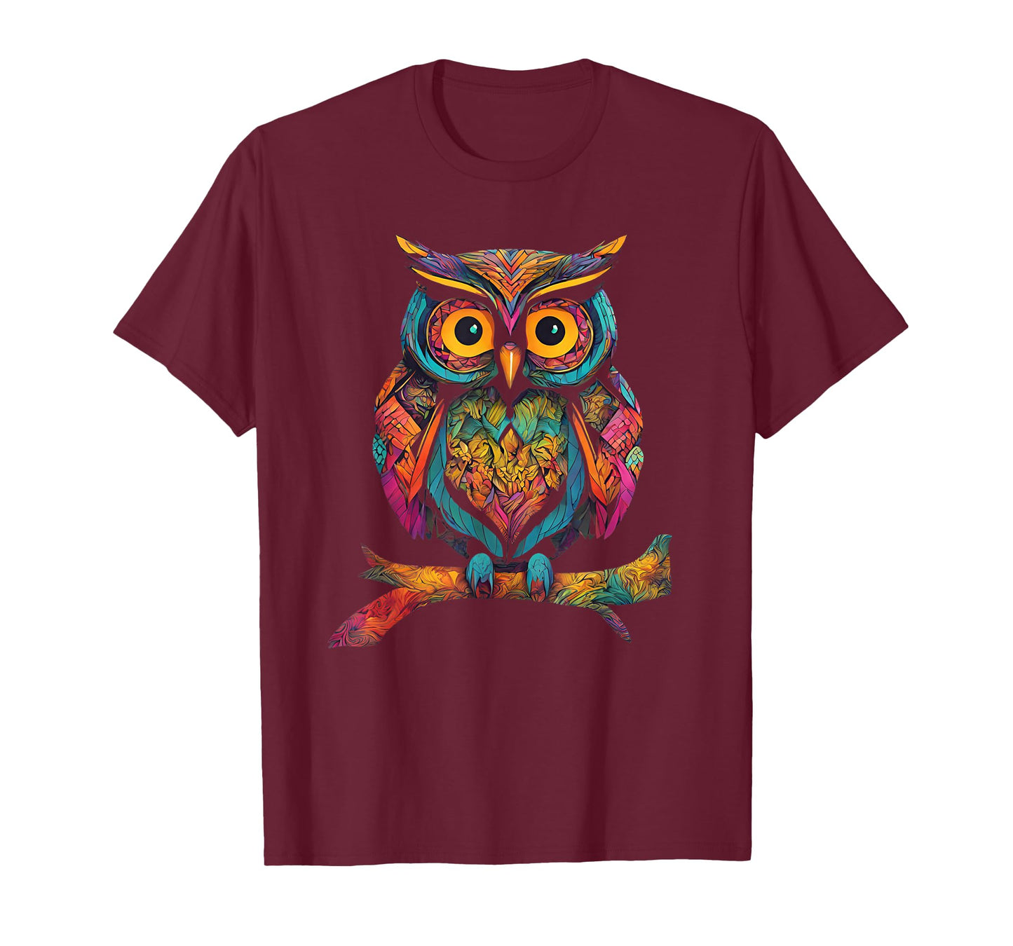 Owl Perched On A Tree Branch Colorful Pattern Owl Lover T-Shirt