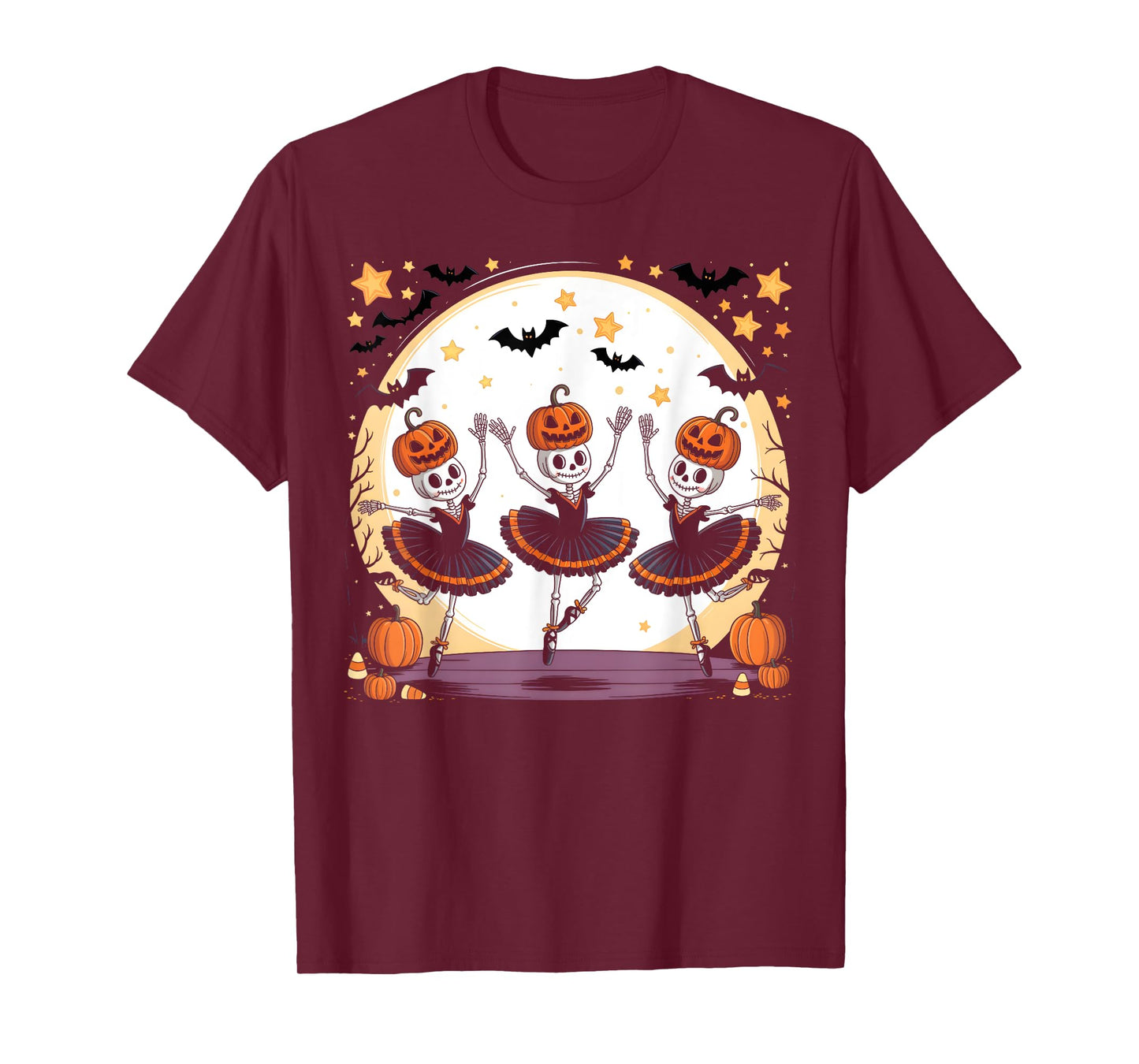 Ballet Pumpkin Skeleton Scary Halloween Men Women Boys Girl T-Shirt