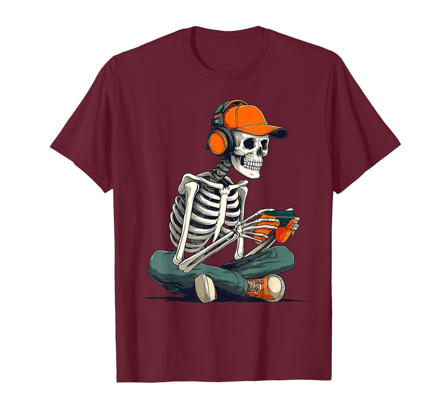 Halloween Skeleton Gamer Video Gaming Men Teens Boys Kids T-Shirt