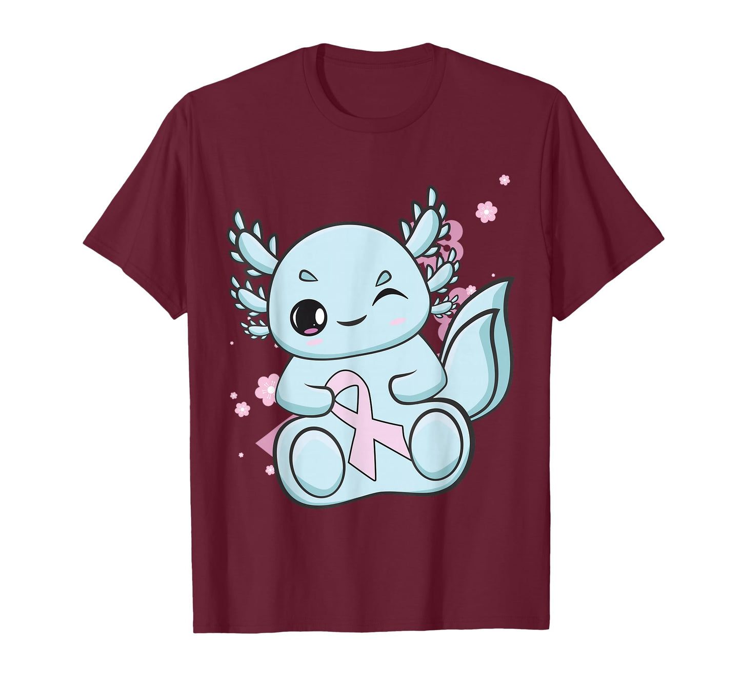 Blue Axolotl With Pink Ribbon For Breast Cancer Awareness T-Shirt