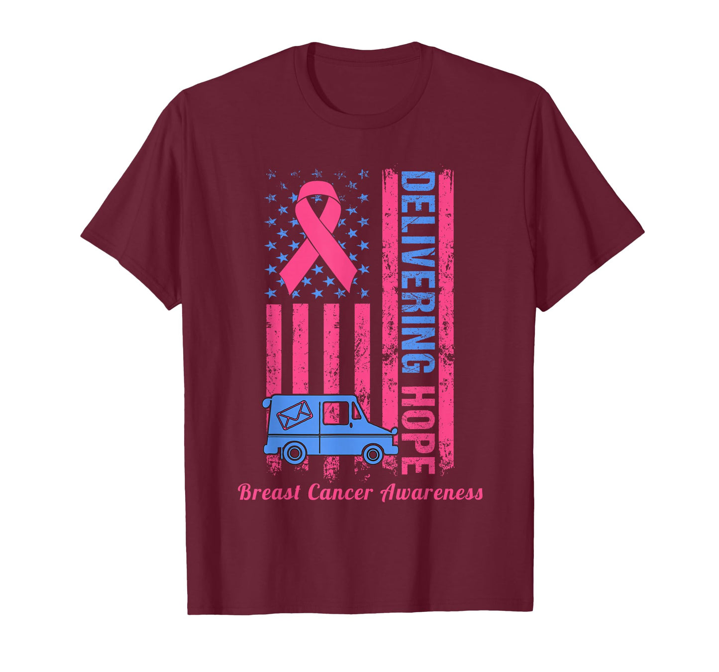 Postal Worker Breast Cancer Awareness US Flag Pink Ribbon T-Shirt