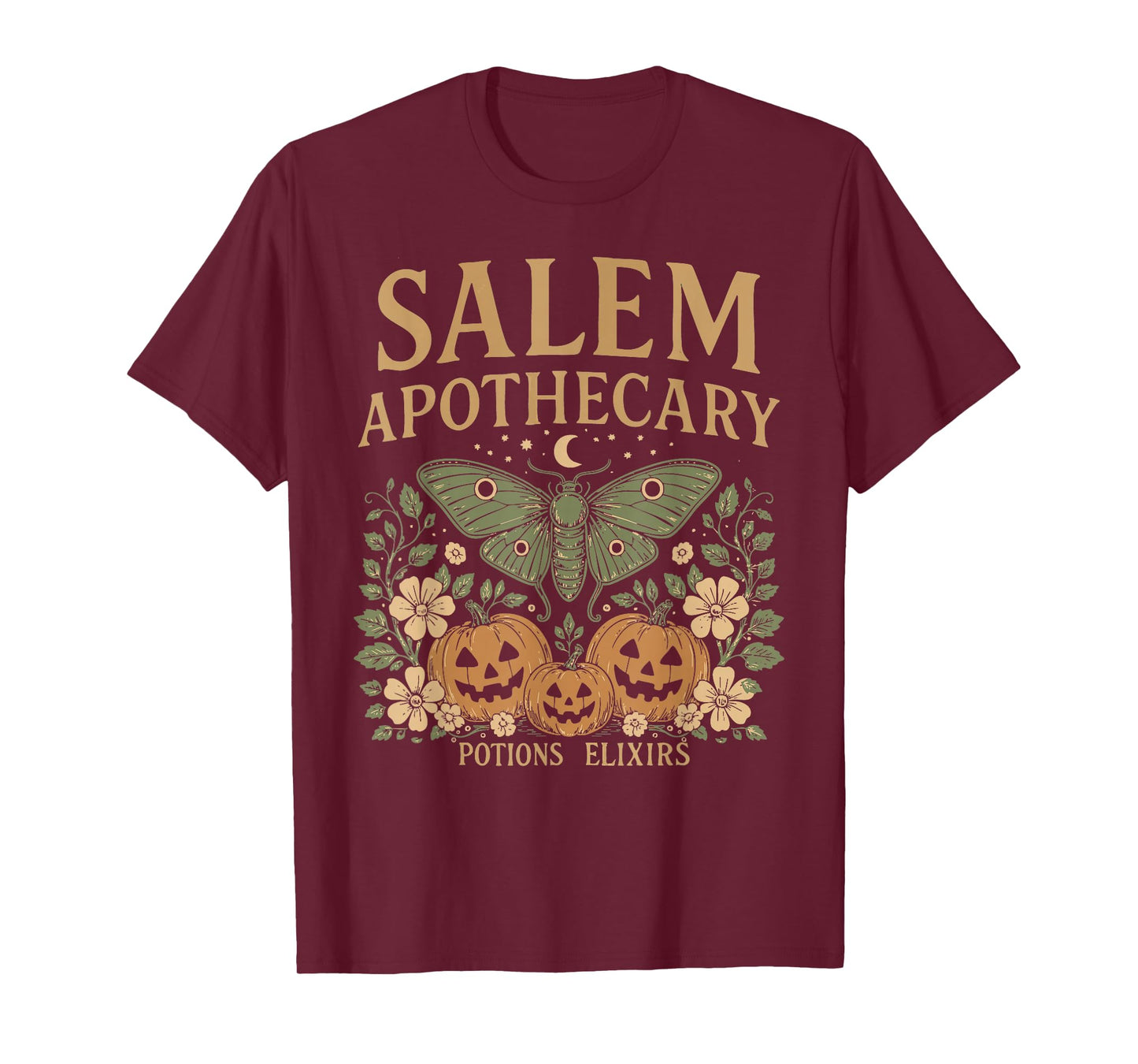 Salem Apothecary Halloween Luna Moth Pumpkins Vintage Style T-Shirt