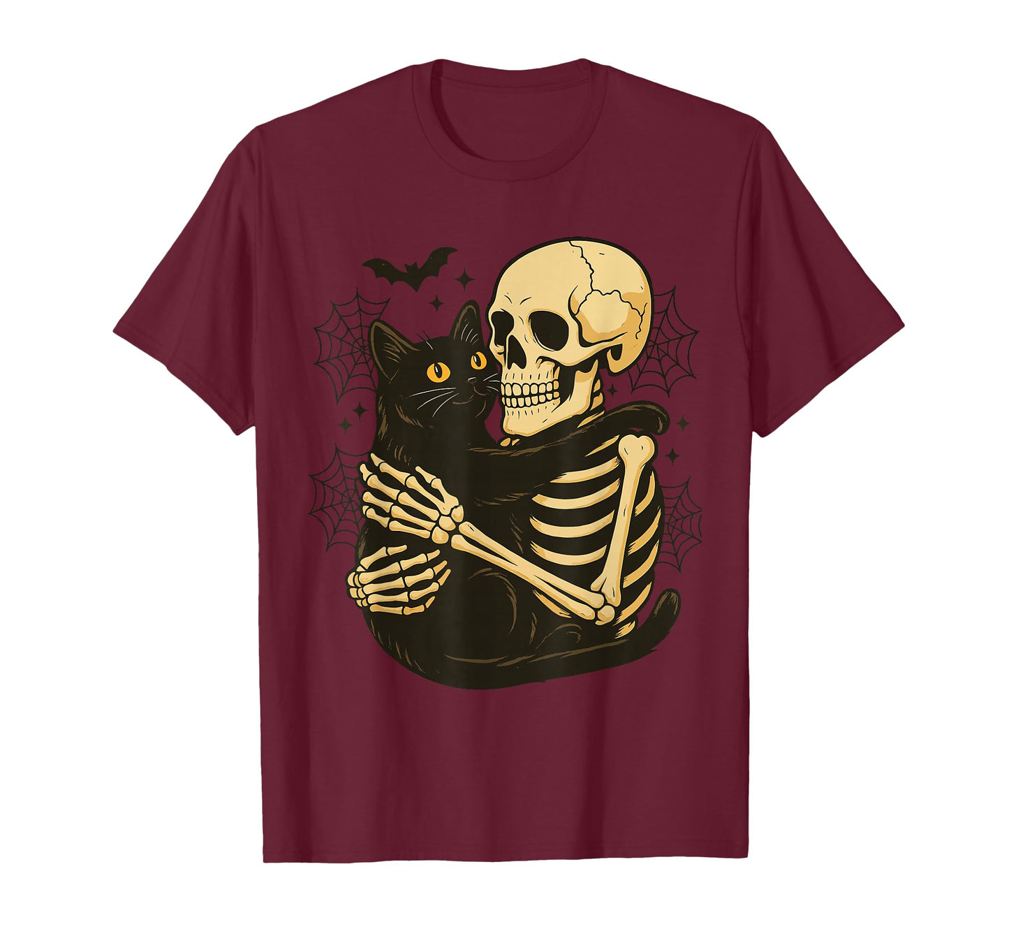 Skeleton Hugging Cat Funny Halloween Costume Tee T-Shirt