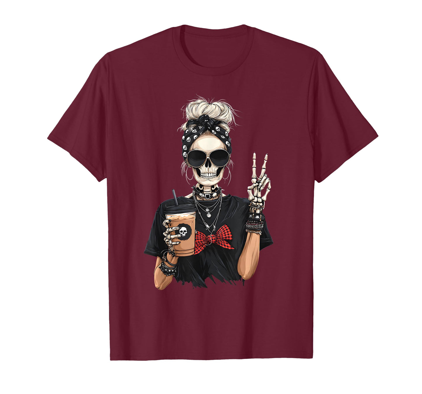 Skeleton Girl Drinking Coffee T-Shirt