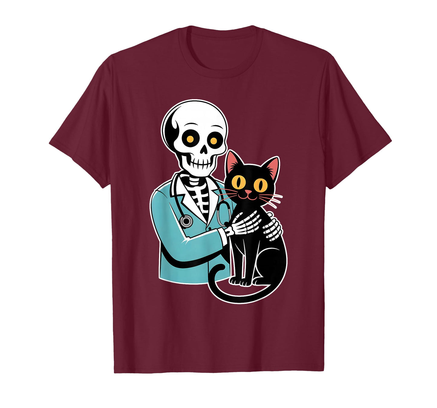 Skeleton Hugging Cat Funny Vet Cat Lover Halloween Men Women T-Shirt