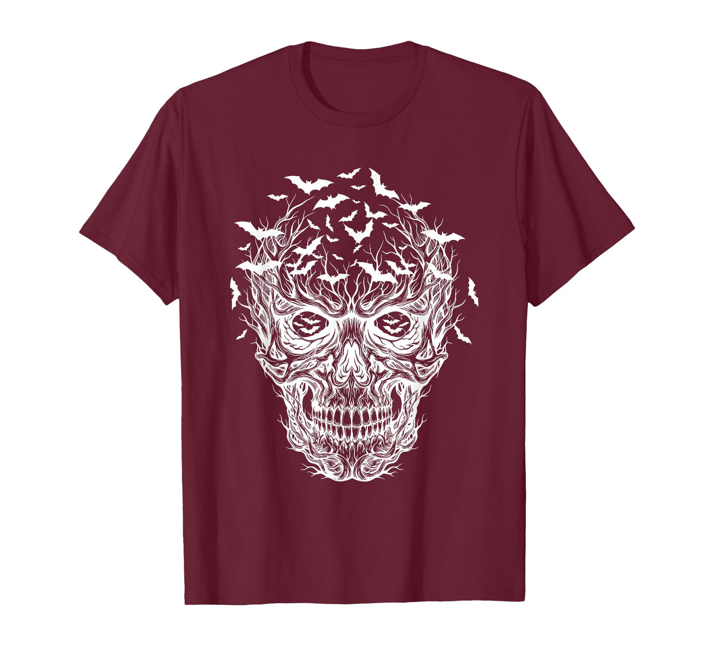 Bat Skull White Art Graphic Halloween T-Shirt