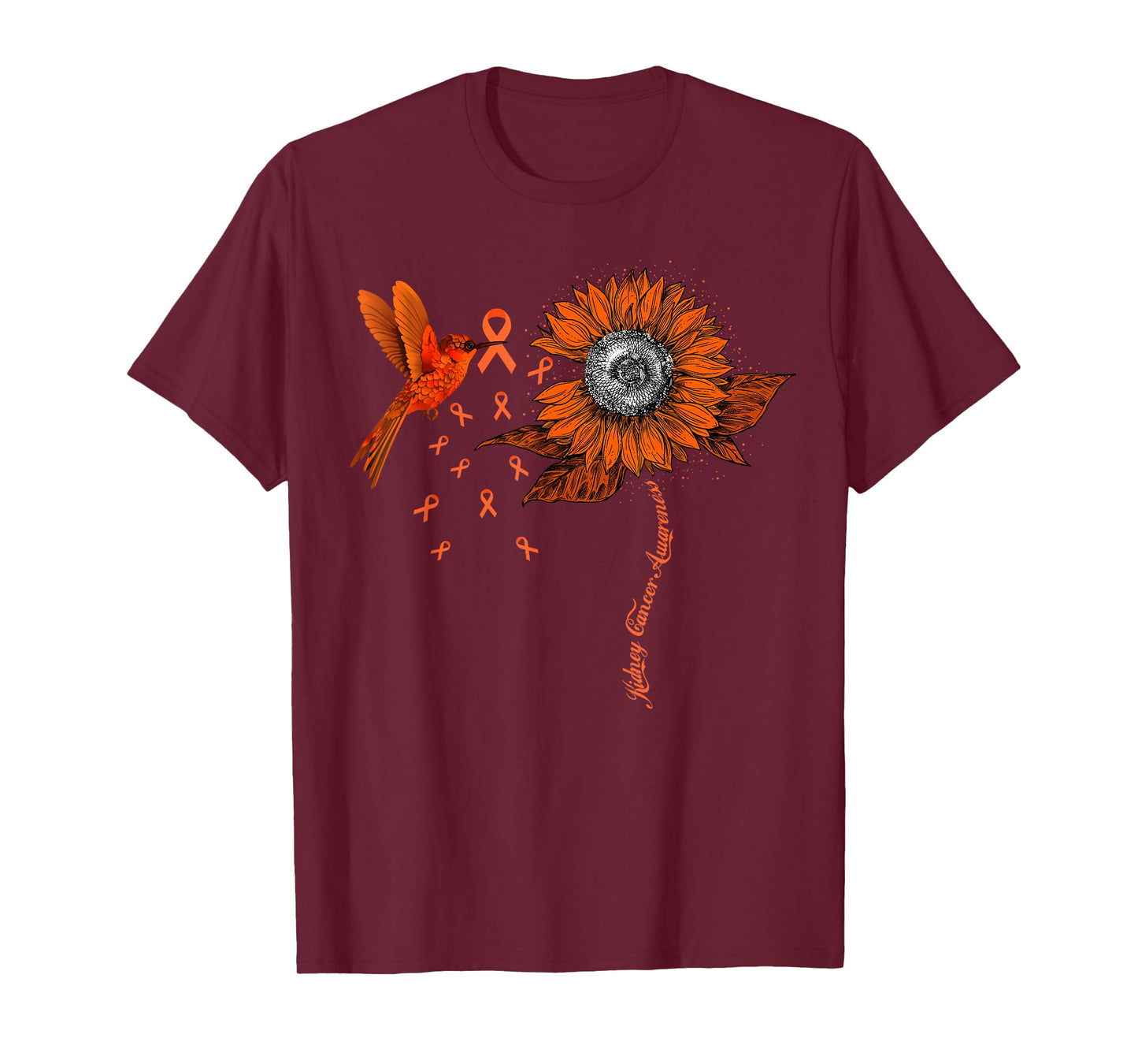 Hummingbird Holding Orange Ribbon Kidney Cancer Awareness T-Shirt
