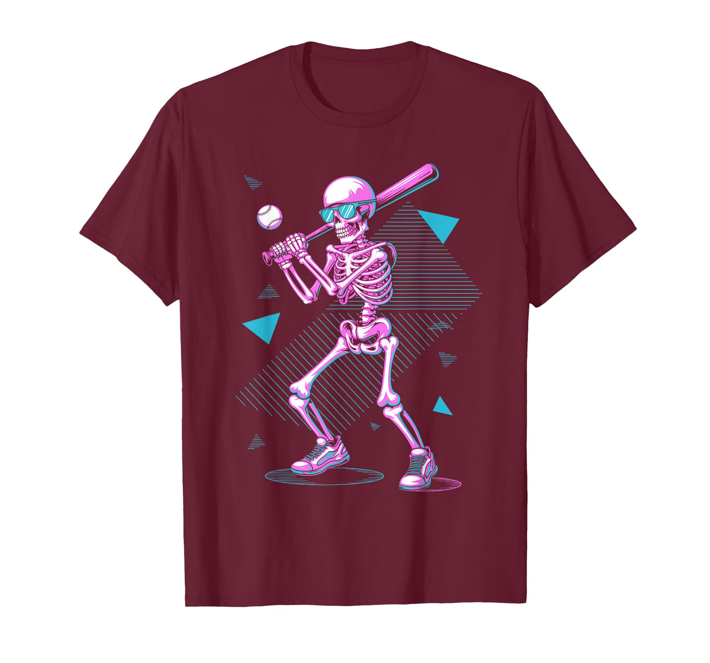Retro 80s Skeleton Baseball Graphic Vaporwave Batter T-Shirt