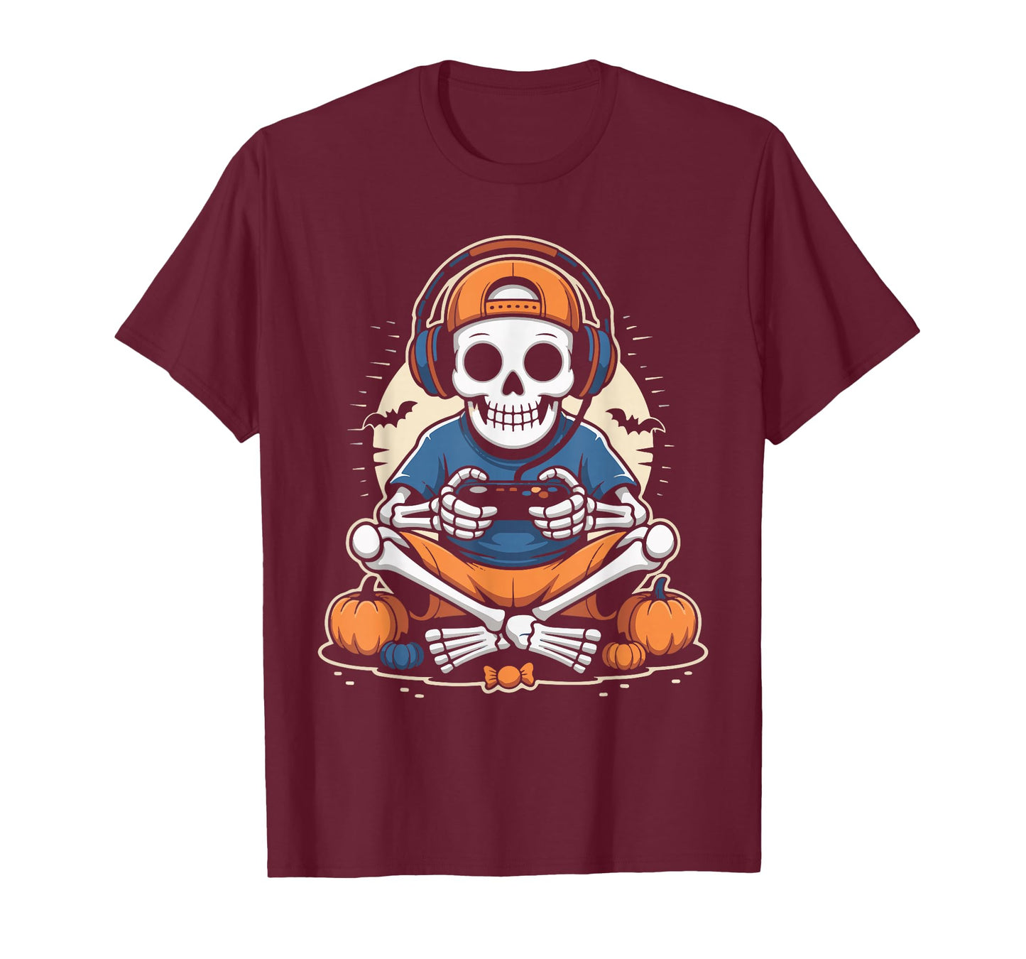 Skeleton Gamer Headphone Spooky Halloween Gaming Boys Kids T-Shirt