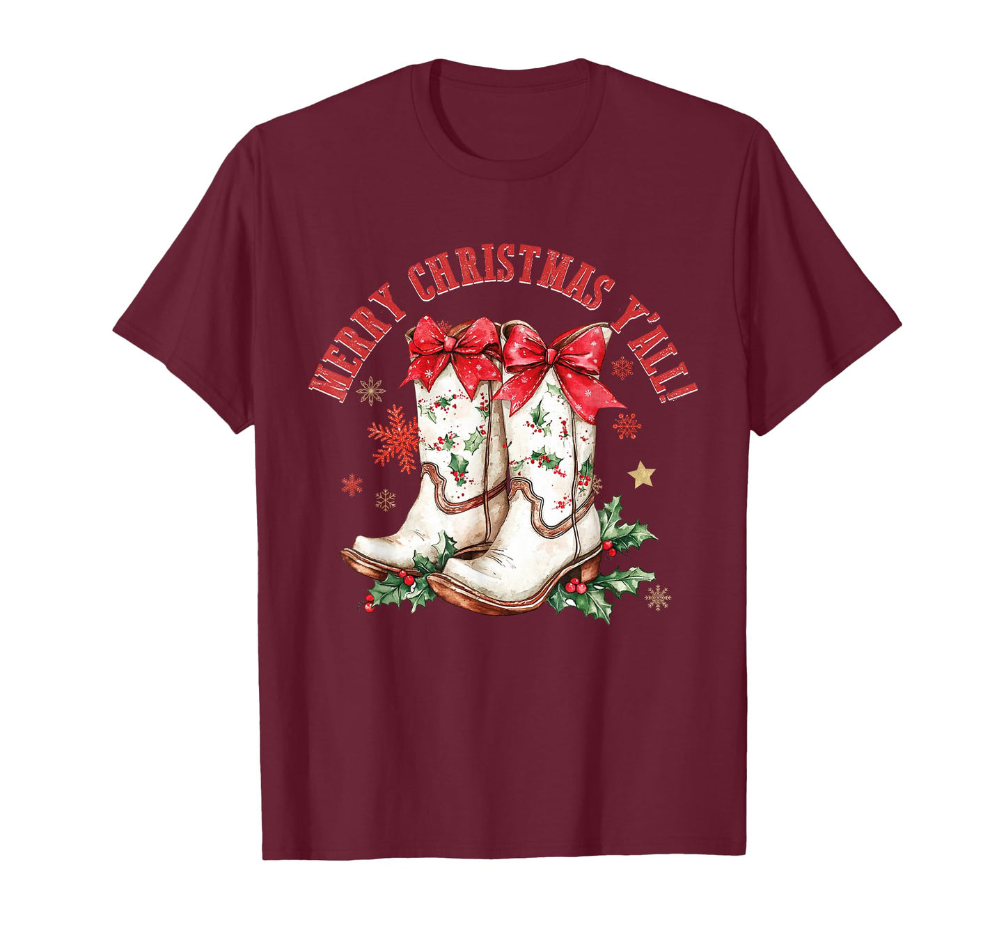 Merry Christmas Y'all Howdy Christmas Boots Cowgirl Coquette T-Shirt