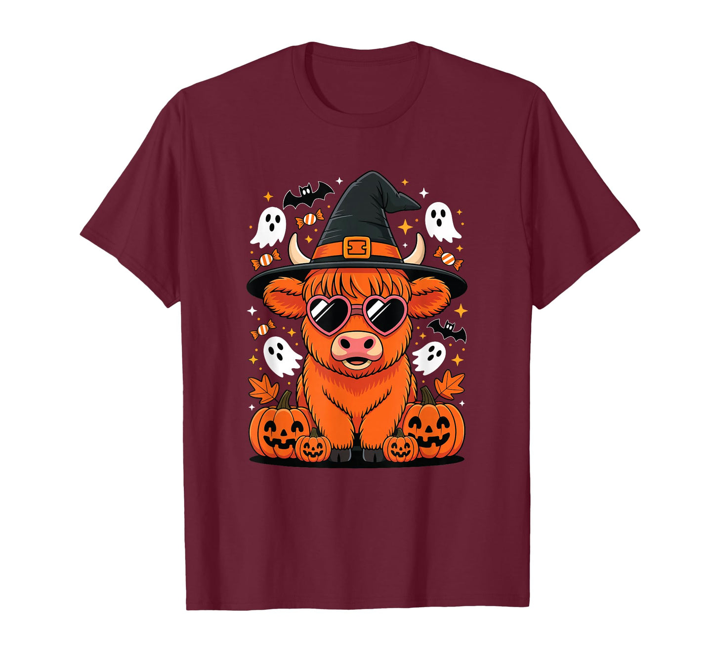 Highland Cow Halloween Pumpkin Funny Spooky Autumn T-Shirt