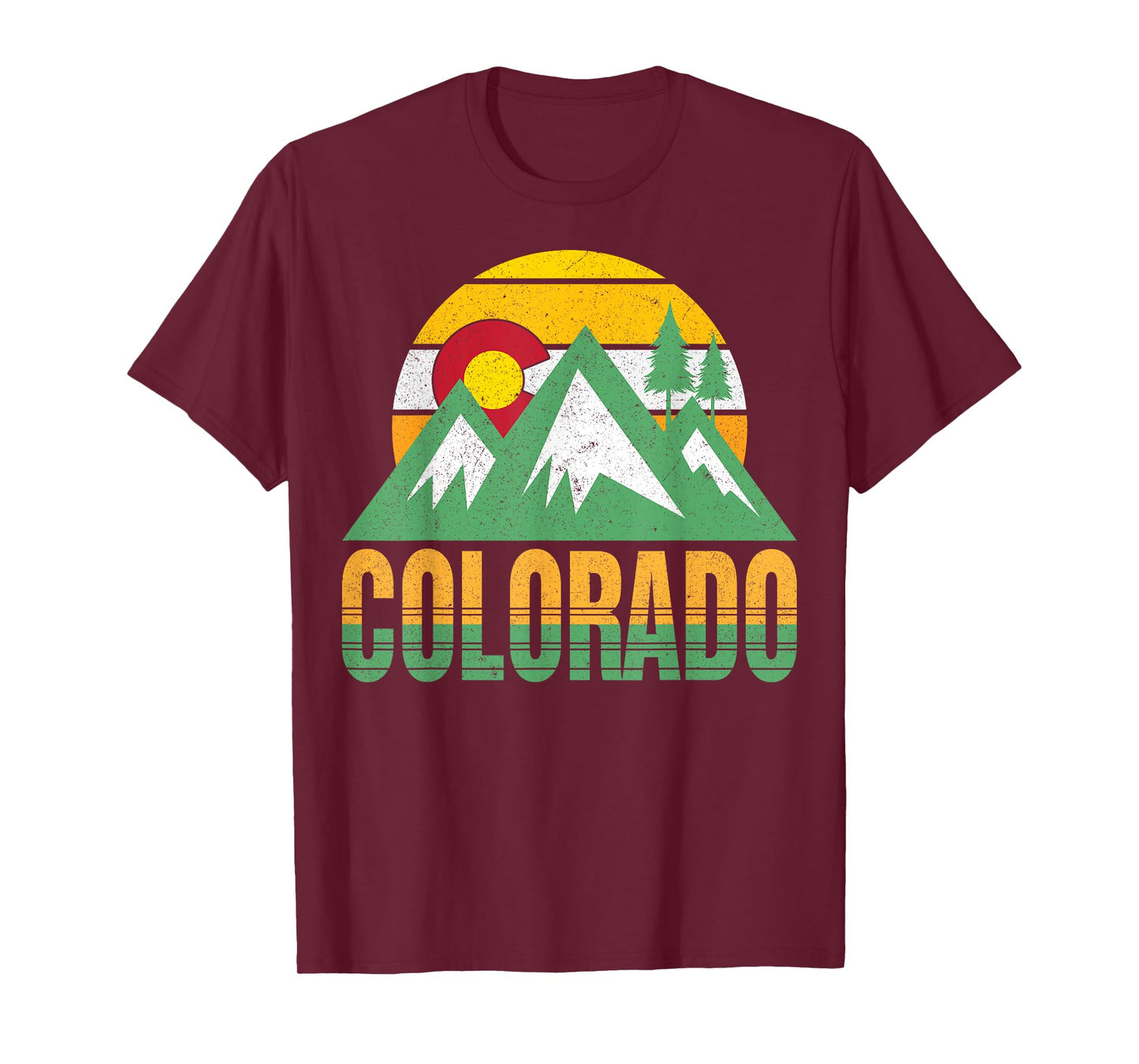 Colorado Flag Mountain Rocky Retro Distressed Sunset T-Shirt
