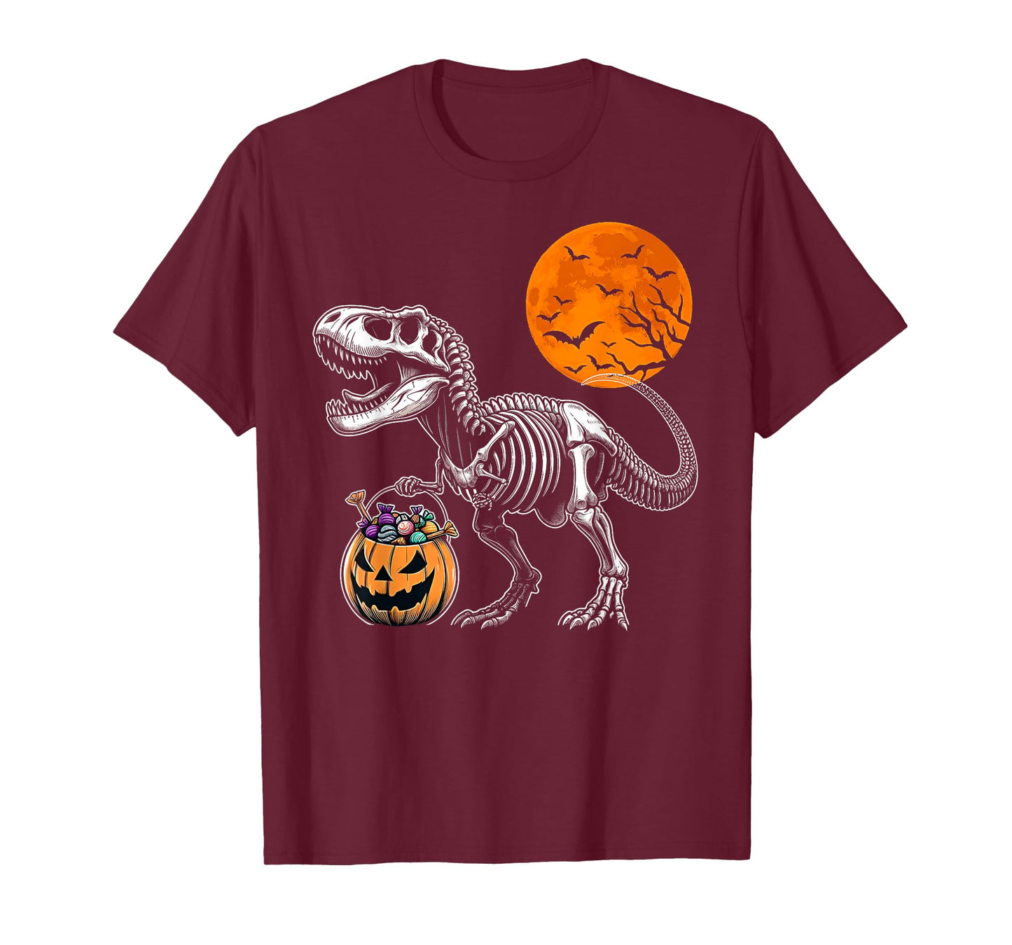Halloween Boys Dinosaur Skeleton T rex Scary Pumpkin Moon T-Shirt