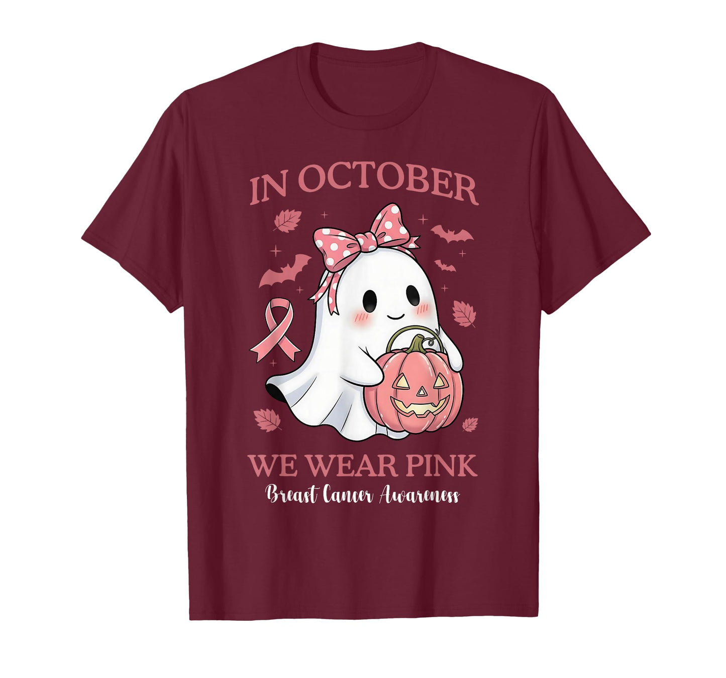 in October We Wear Pink Halloween Breast Cancer Awareness T-Shirt