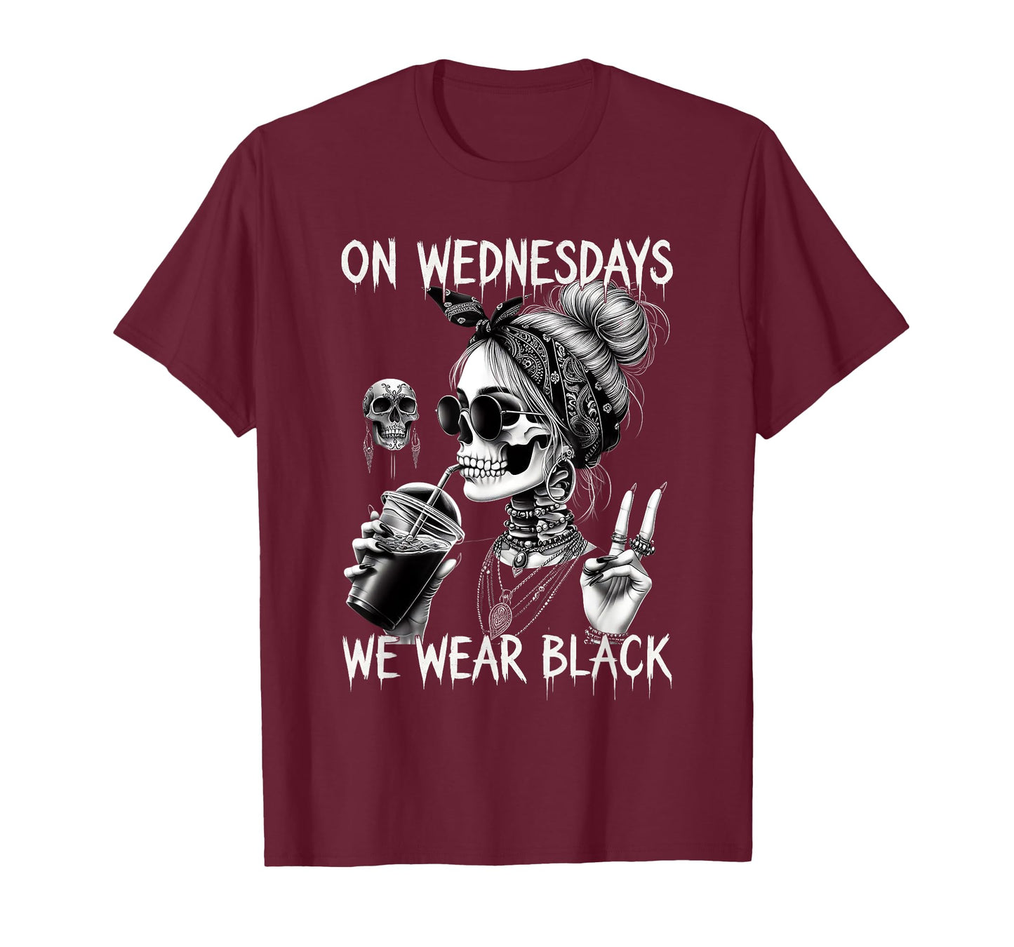 Wear Black Dark Humor Wednesdays Witchy Skeleton T-Shirt