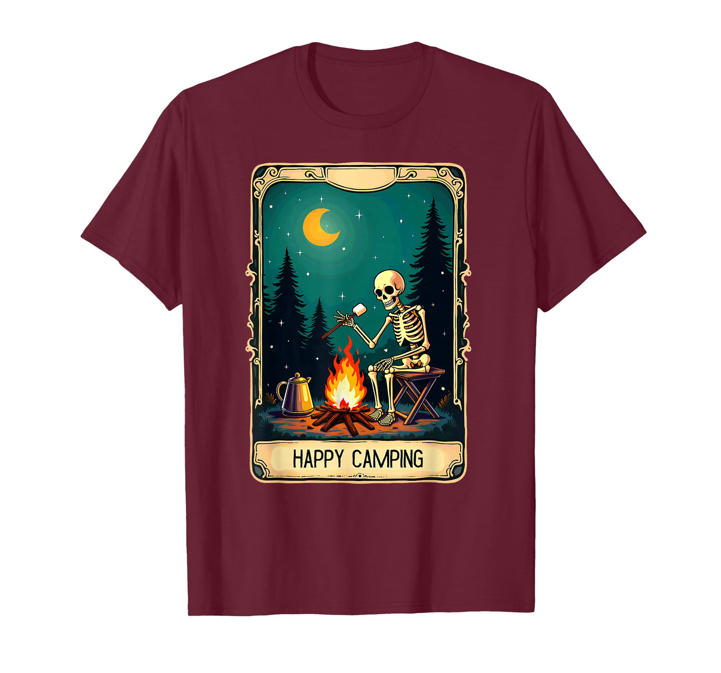 Gothic Tarot Card Skeleton Happy Camping T-Shirt