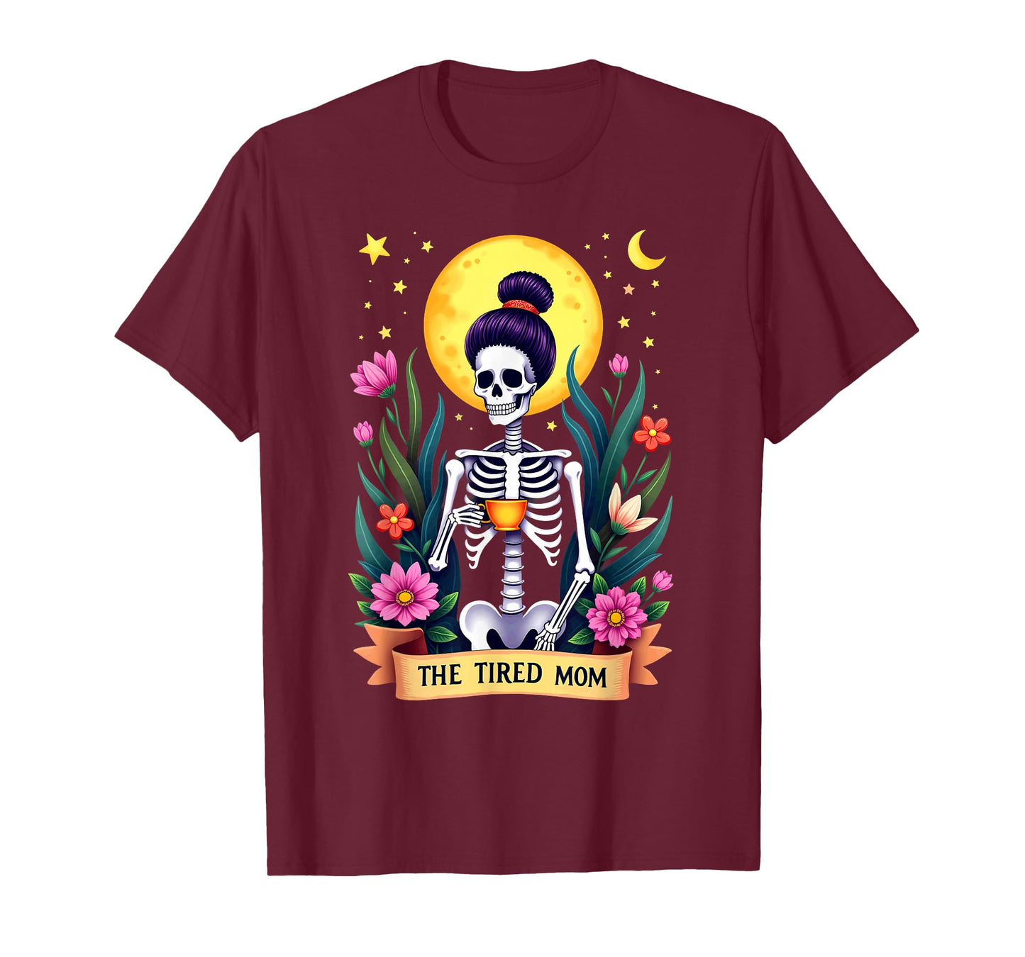 Gothic Tarot Card Skeleton Coffee The Tired Mom T-Shirt