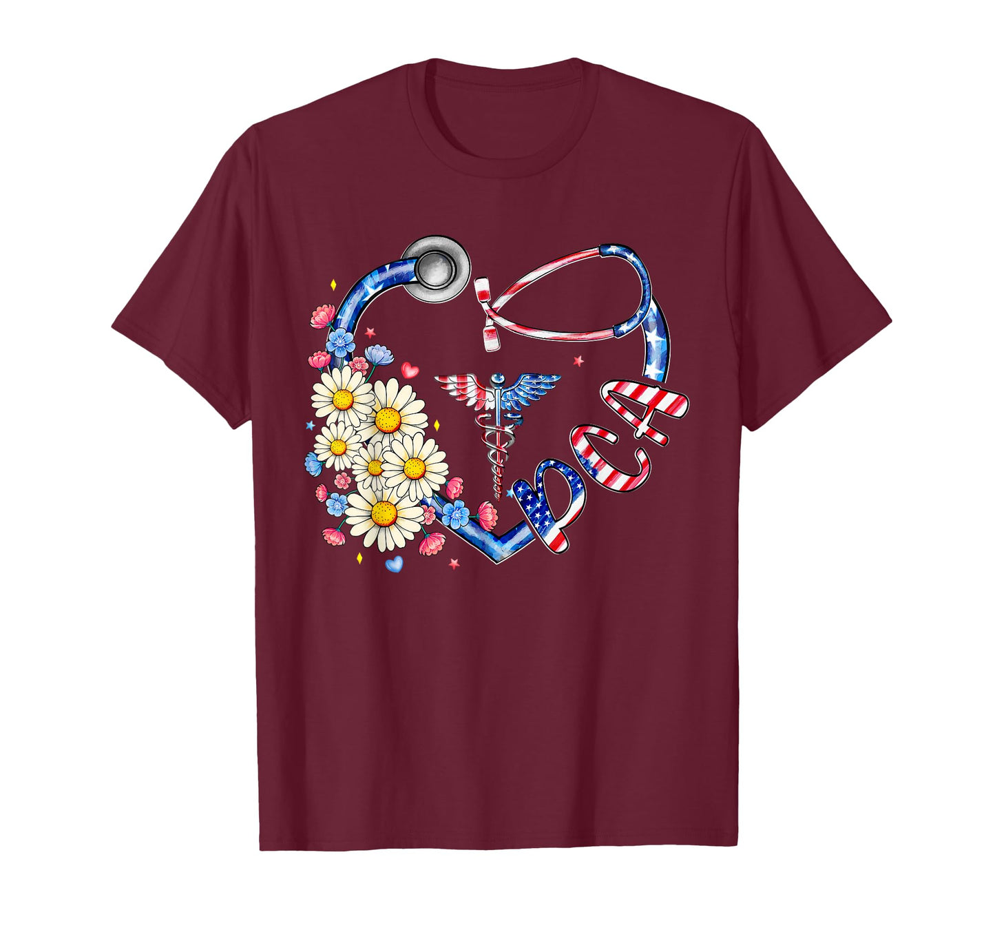 Patient Care Assistant PCA 4th Of July American Flag Heart T-Shirt