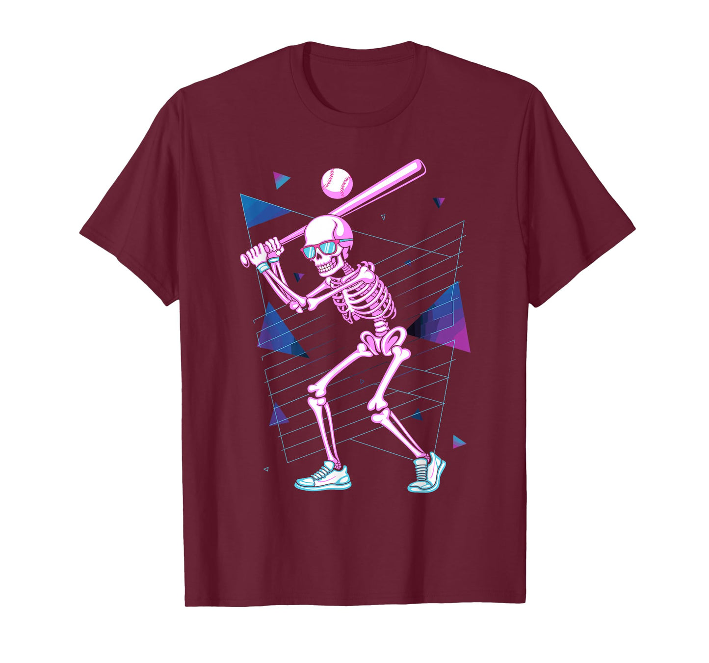 Retro 80s Skeleton Baseball Graphic Vaporwave Swing T-Shirt