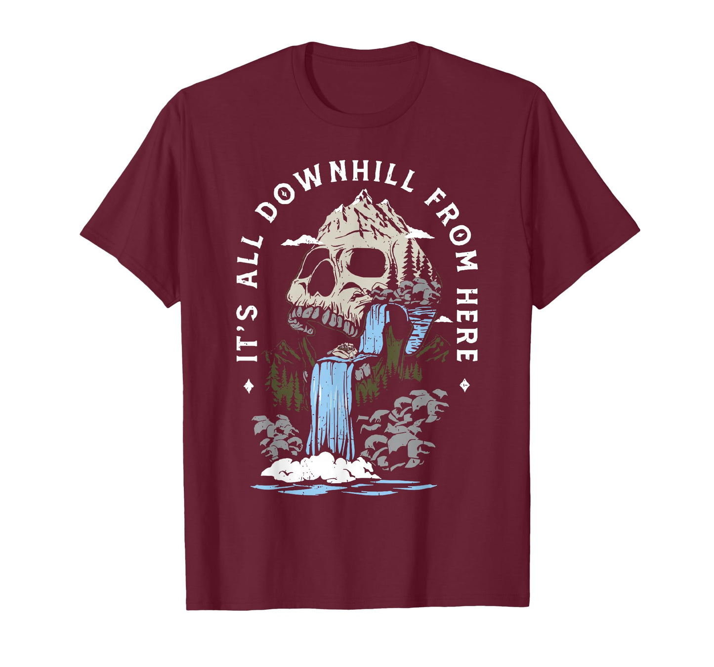 It's All Downhill From Here Funny Skull Natural T-Shirt