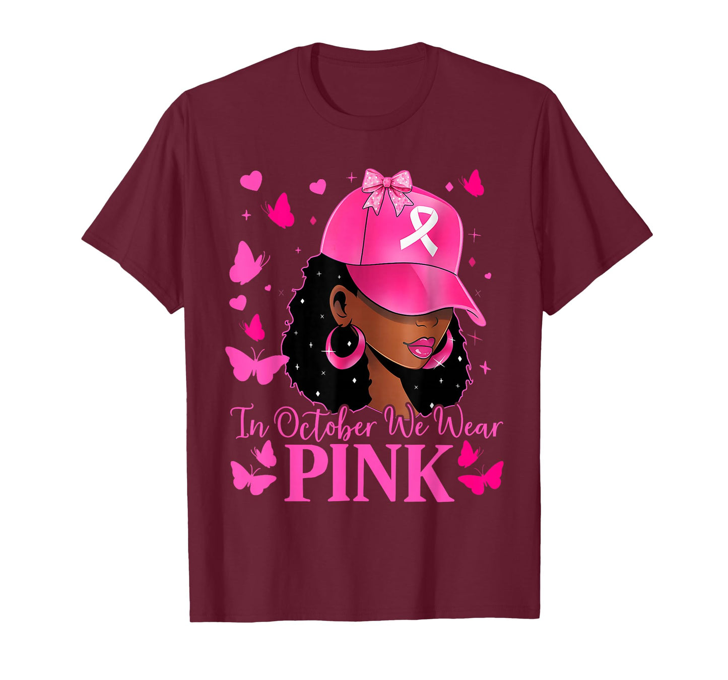 in October We Wear Pink Black Women Breast Cancer Awareness T-Shirt