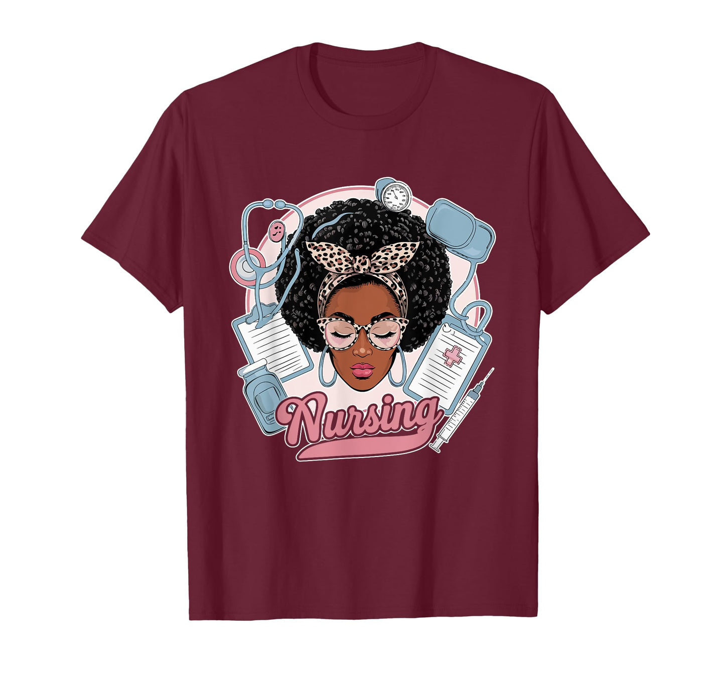 Black Strong Nurse Afro Girl Melanin African American Wowen T-Shirt