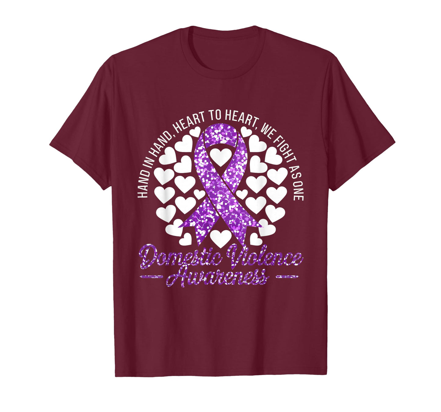 Domestic Violence Awareness We Fight As One Purple Ribbon T-Shirt