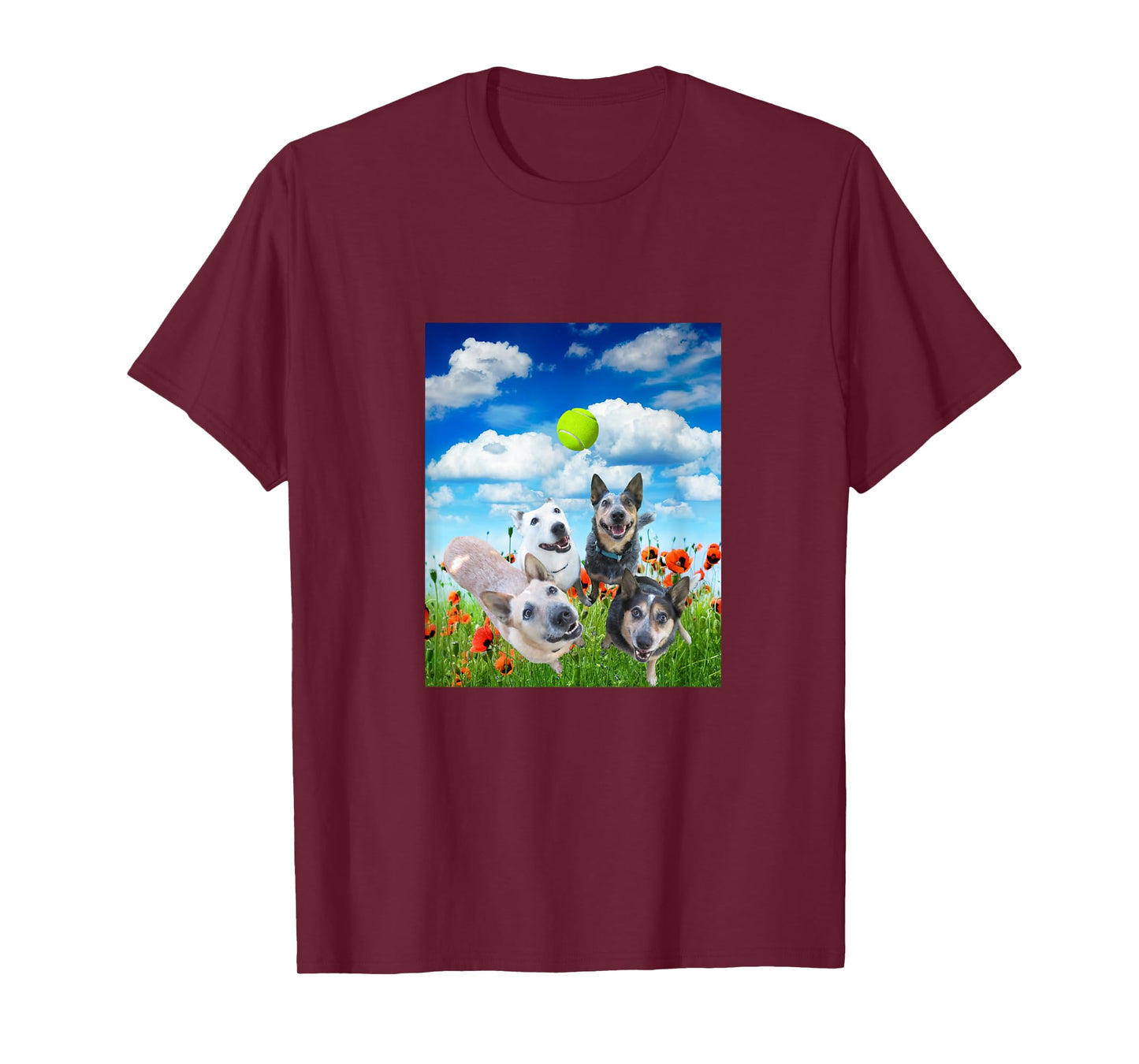 Blue Red White Heeler Cattle Dogs Playing Ball T-Shirt