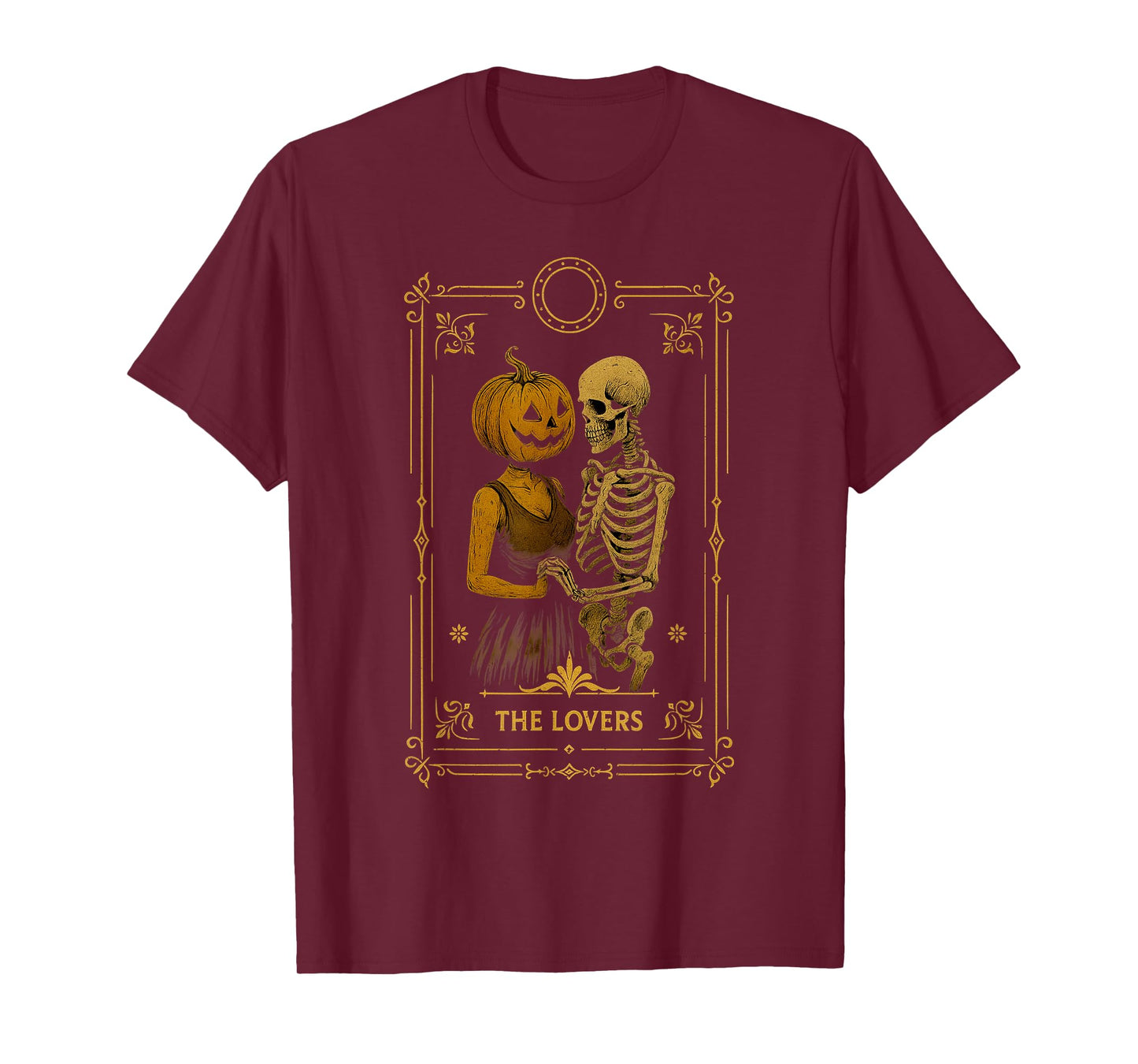 The Lovers Tarot Card Halloween Vintage Pumpkin Skeleton T-Shirt