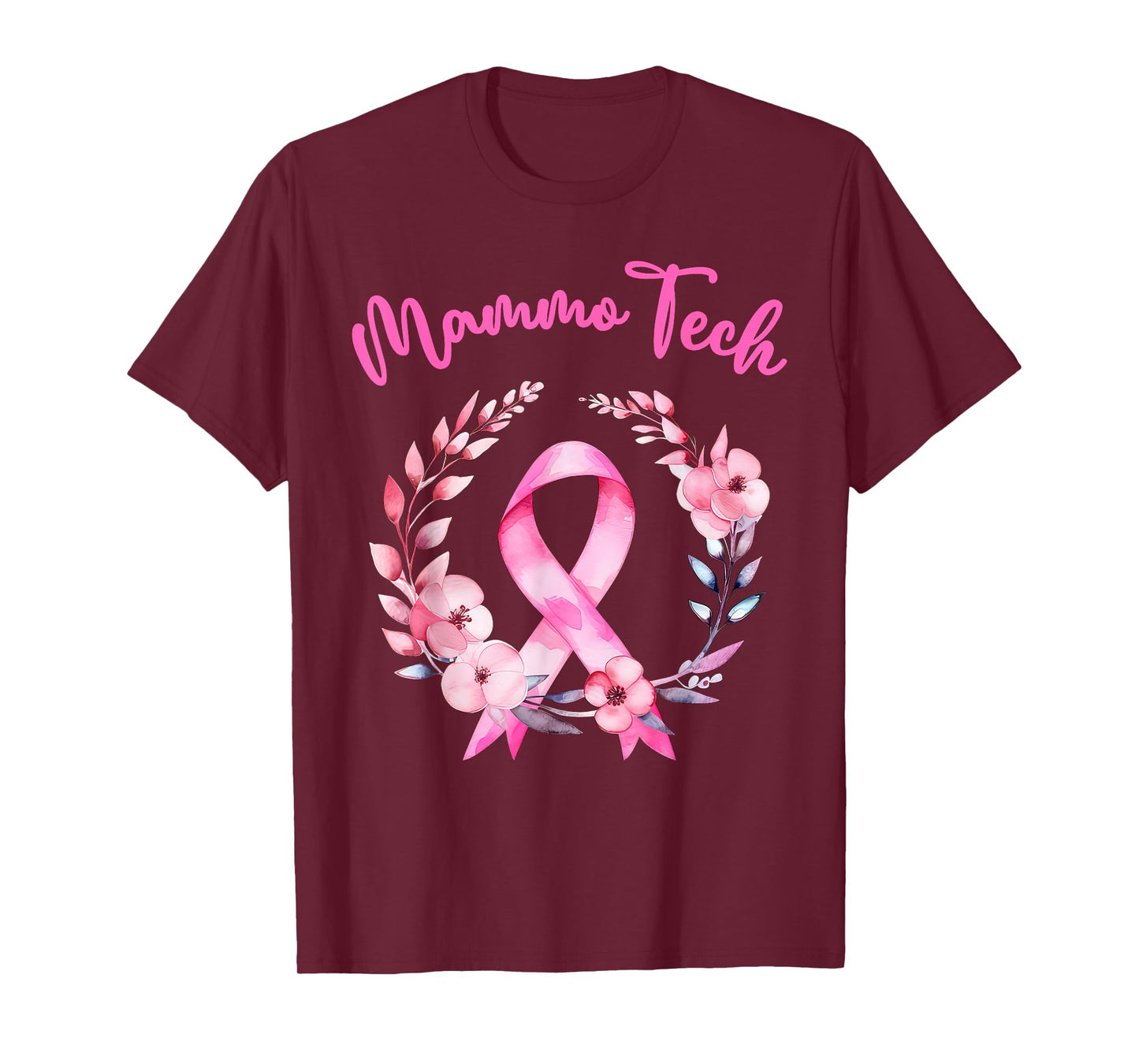Retro Floral Ribbon Mammo Tech Mammography Technologist T-Shirt