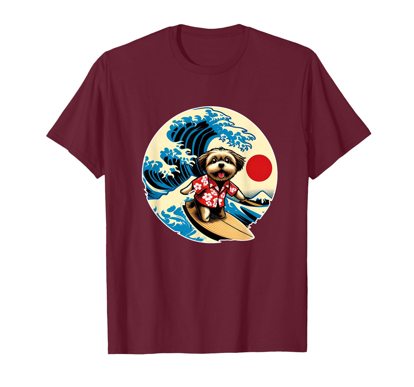 Great Wave Kanagawa Morkie dog Surfing T-Shirt for Men Women Kids