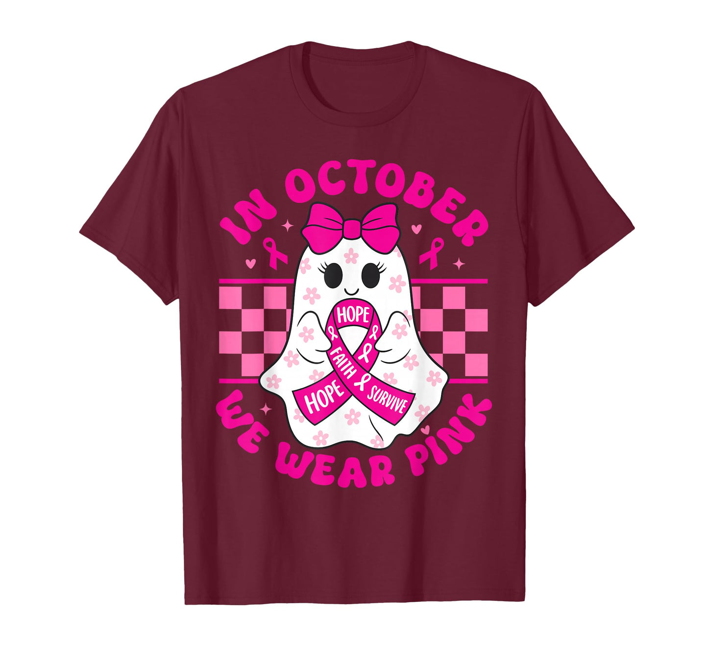Spooky Halloween Ghost Pink Breast Cancer Awareness 2025 T-Shirt