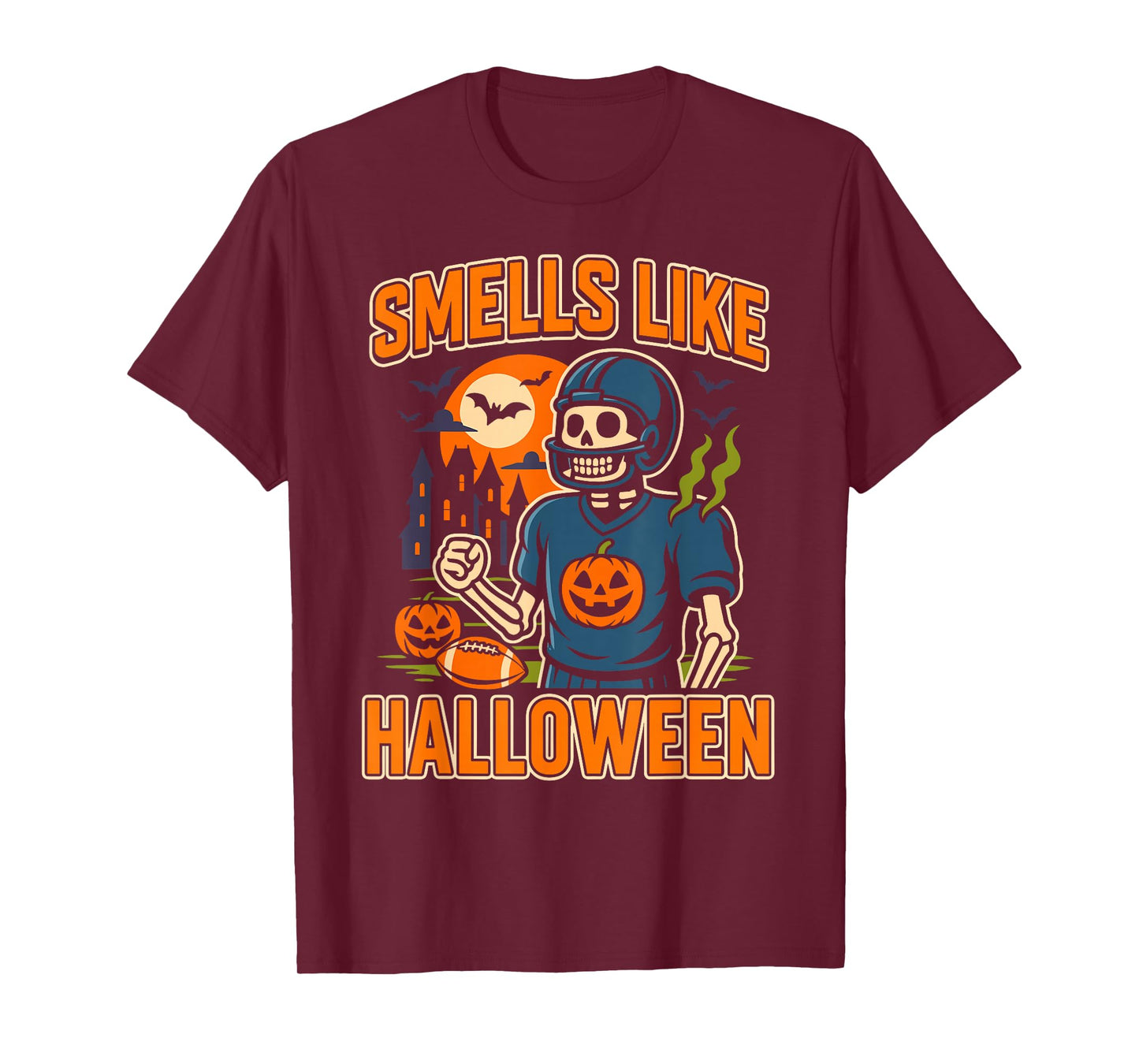 Skeleton Football Stinky Halloween Smells Like Halloween T-Shirt