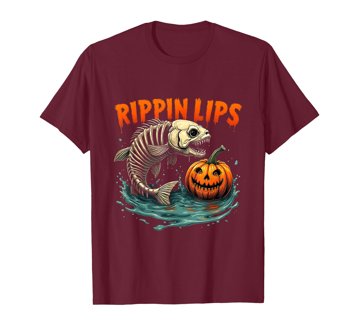Reel Scared Halloween Fishing Fisherman Skeleton Funny Retro T-Shirt