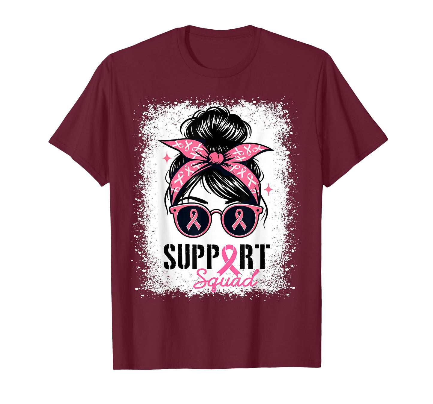 Support Squad Messy Bun Pink Warrior Breast Cancer Awareness T-Shirt