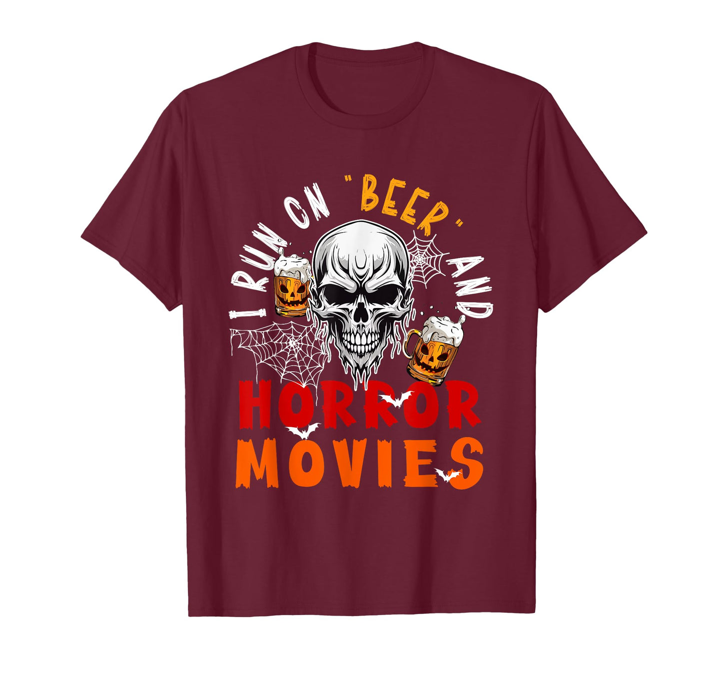 Running On Beer and Horror Movies Halloween Skull Drinker T-Shirt