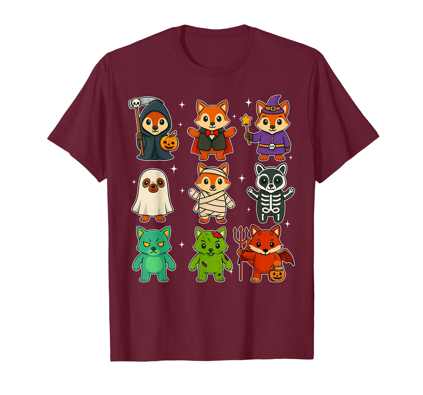 Cute Red Pandas Witch Pumpkin Skeleton Costume Halloween Day T-Shirt